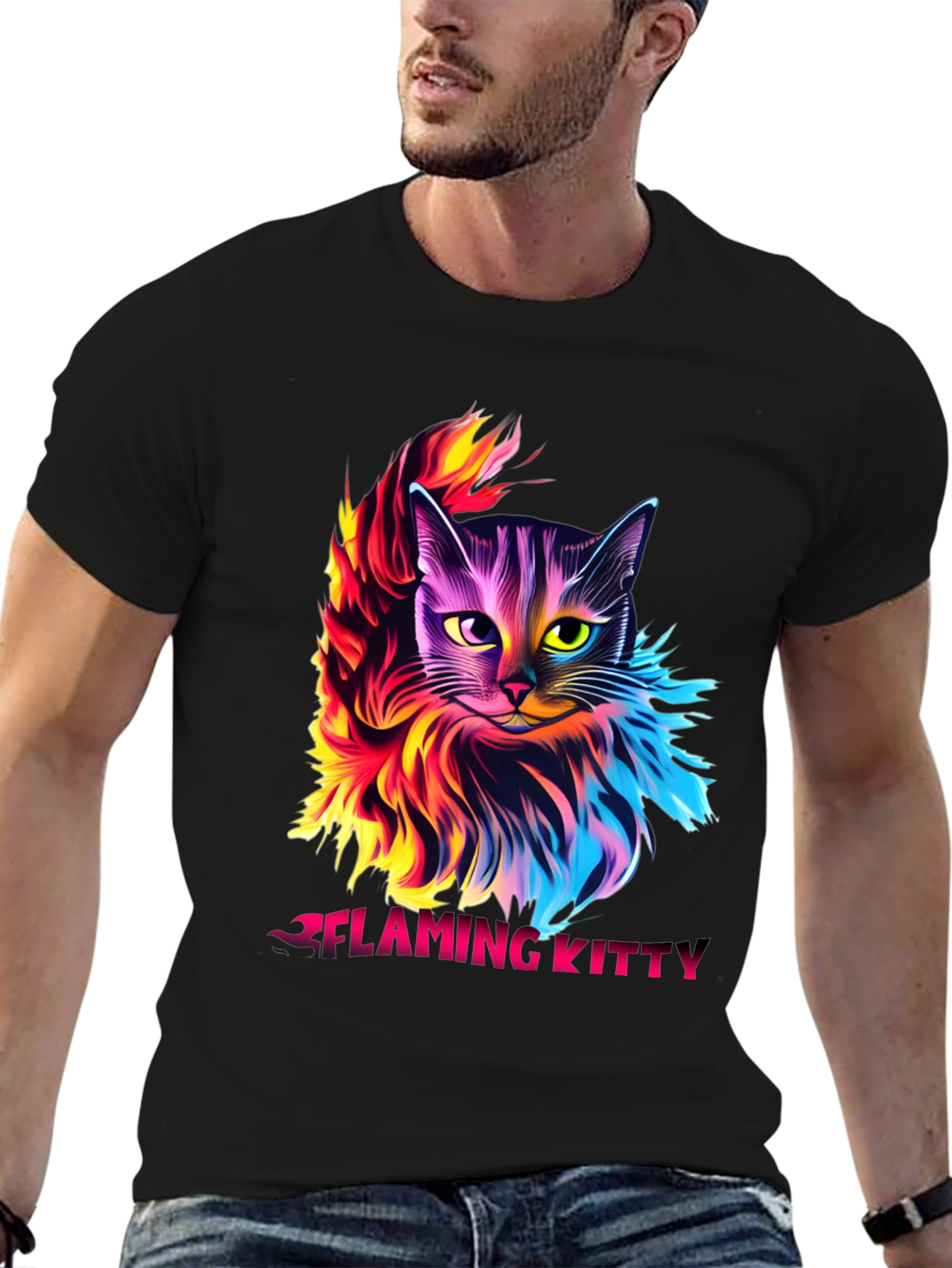 Flaming Kitty Graphic Tee - Unique Cat Design