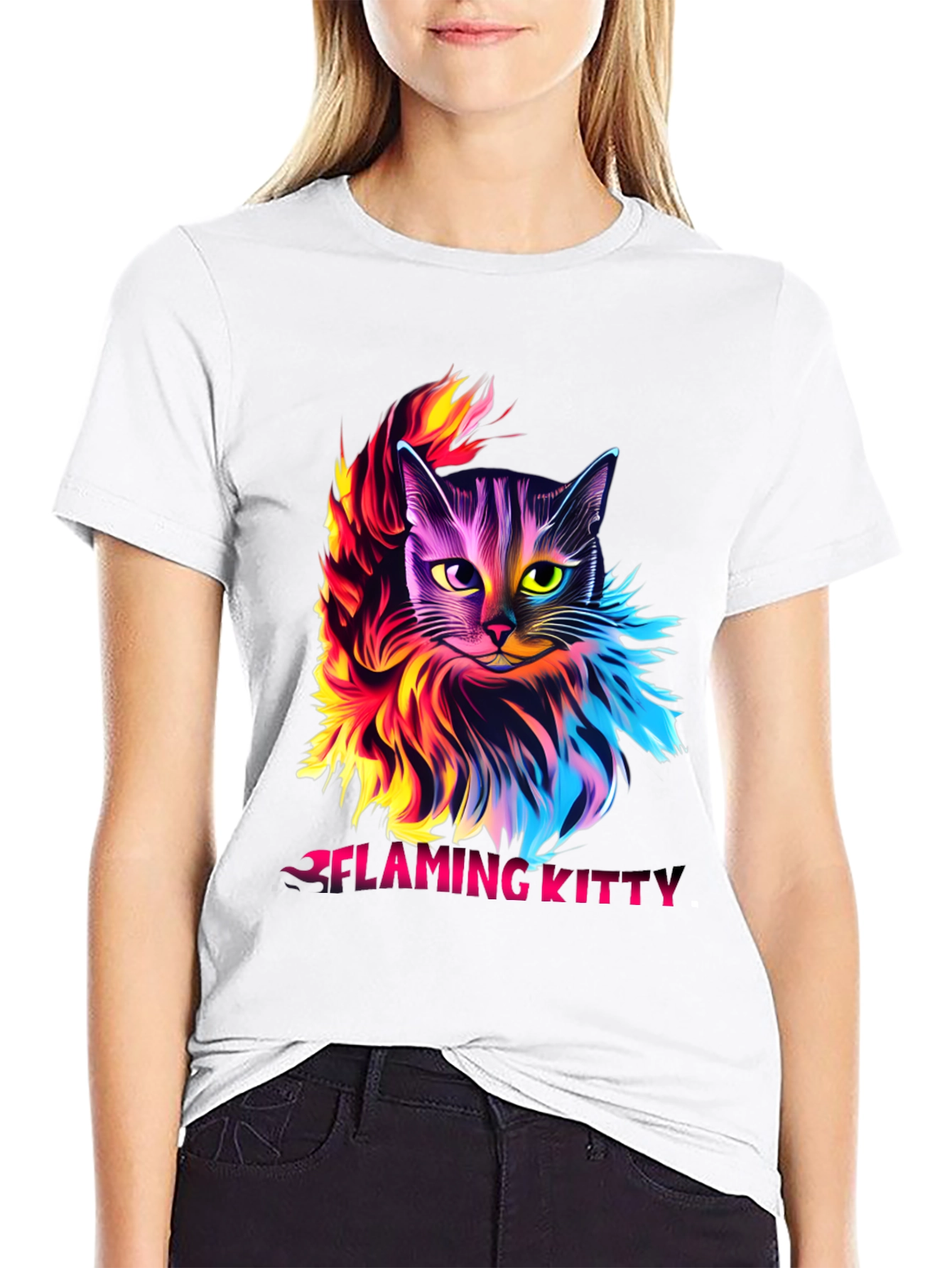 Flaming Kitty Graphic Tee - Unique Cat Design