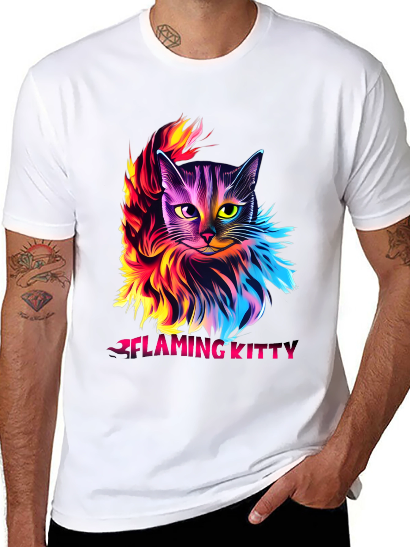 Flaming Kitty Graphic Tee - Unique Cat Design
