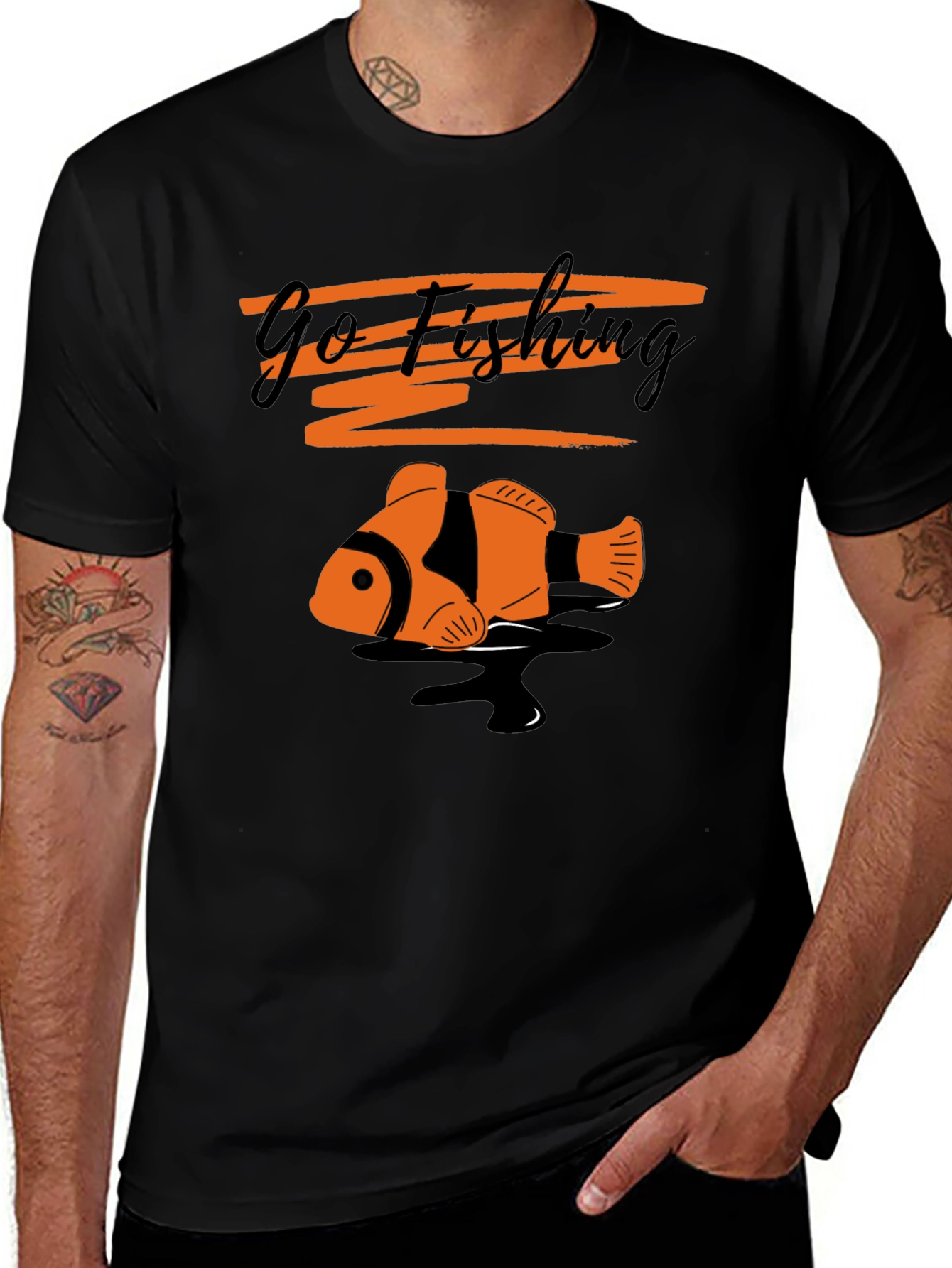 Go Fishing Clownfish Graphic Tee - Black
