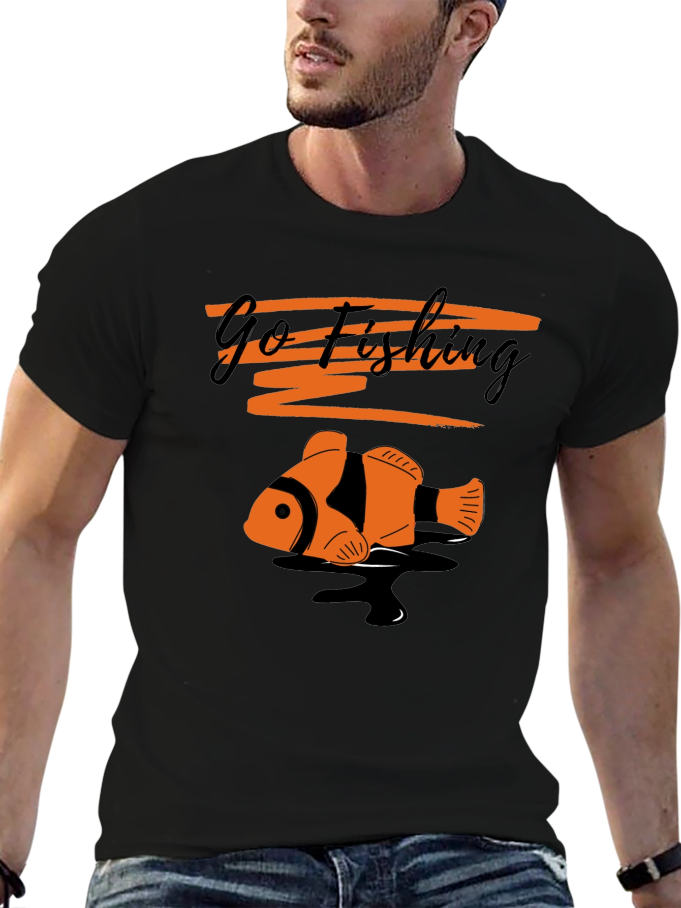 Go Fishing Clownfish Graphic Tee - Black