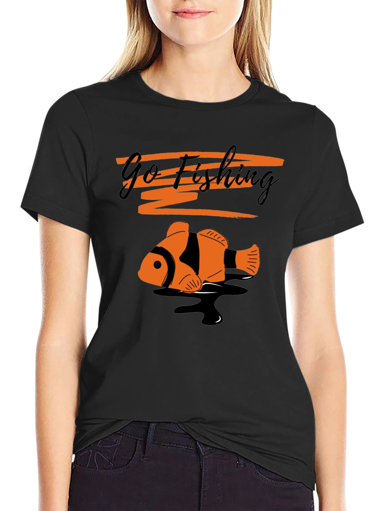 Go Fishing Clownfish Graphic Tee - Black
