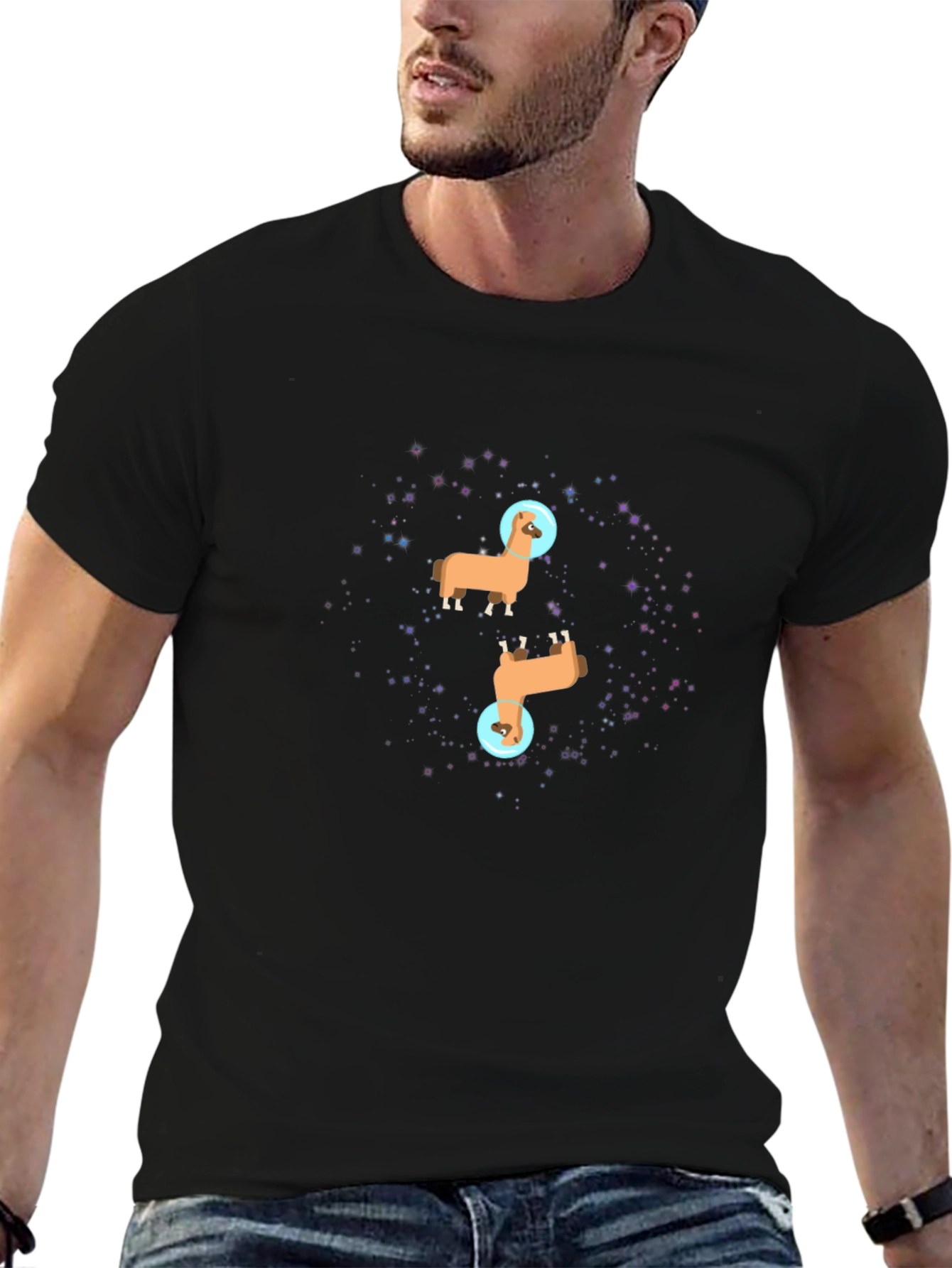 Llama Astronaut Graphic Tee - Black Cotton T-Shirt