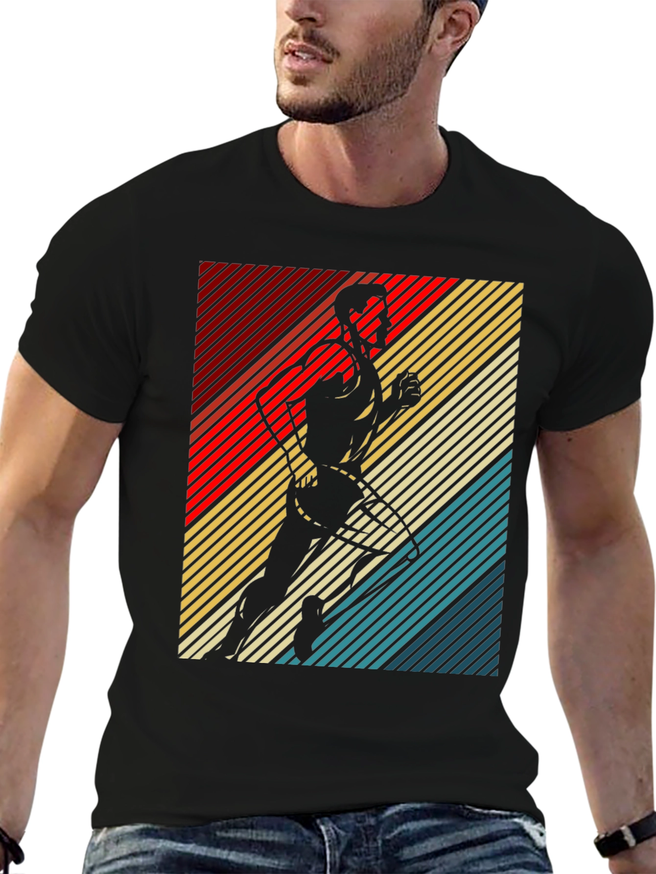 Retro Runner Graphic Tee - Black Cotton T-Shirt