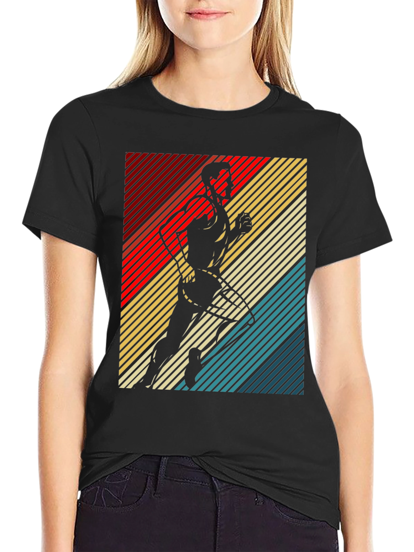Retro Runner Graphic Tee - Black Cotton T-Shirt