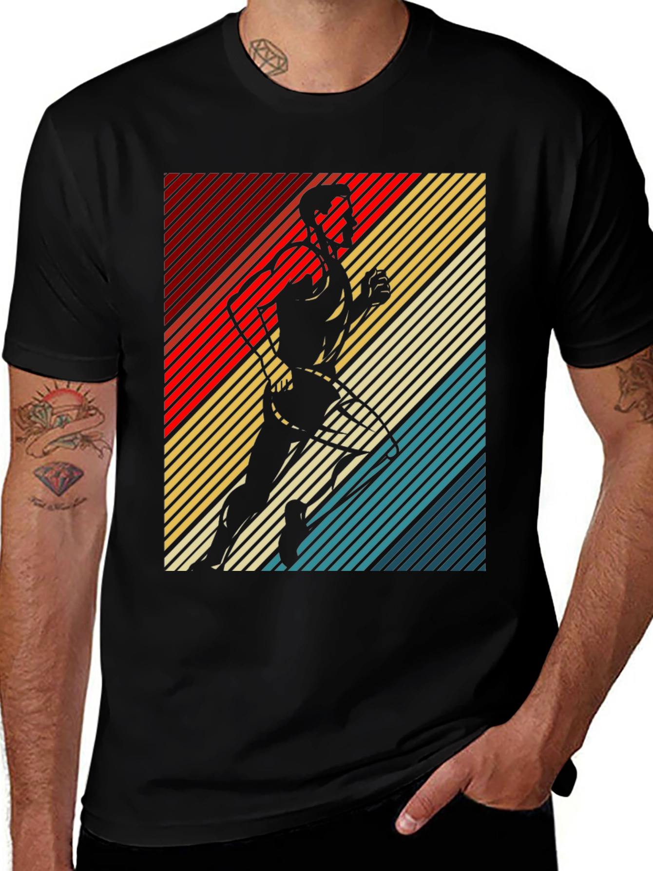 Retro Runner Graphic Tee - Black Cotton T-Shirt