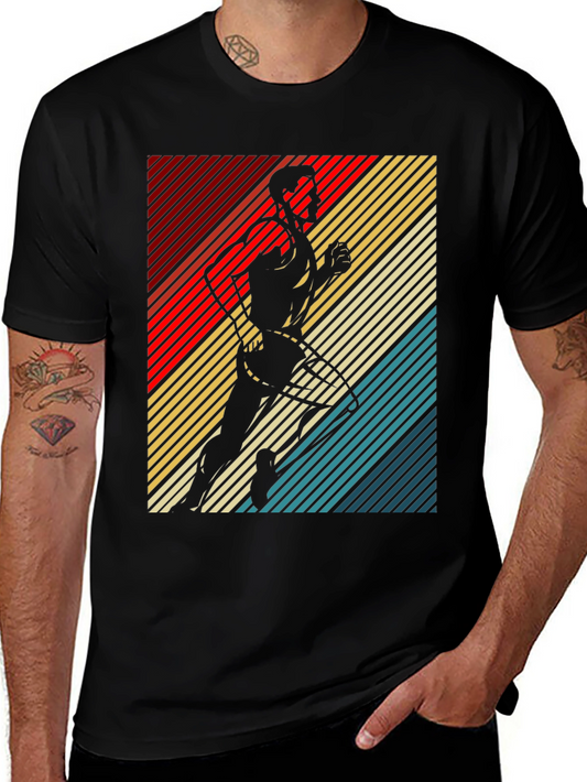 Retro Runner Graphic Tee - Black Cotton T-Shirt
