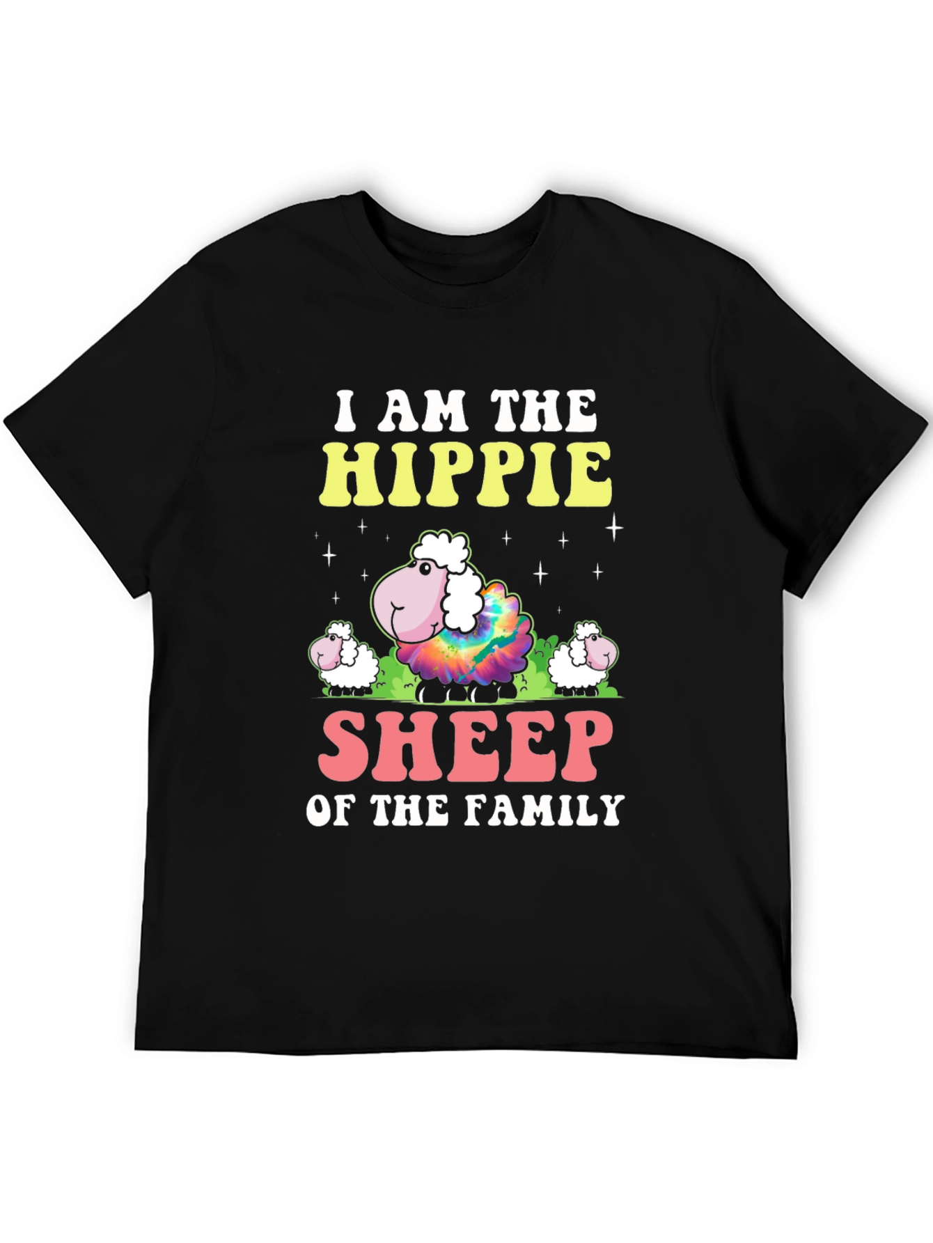 Hippie Sheep Family Graphic T-Shirt - Black