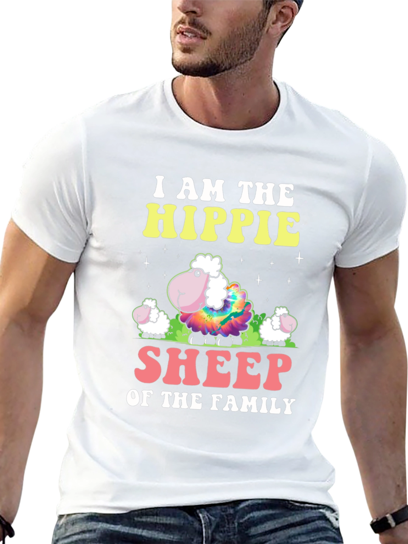 Hippie Sheep Family Graphic T-Shirt - Black