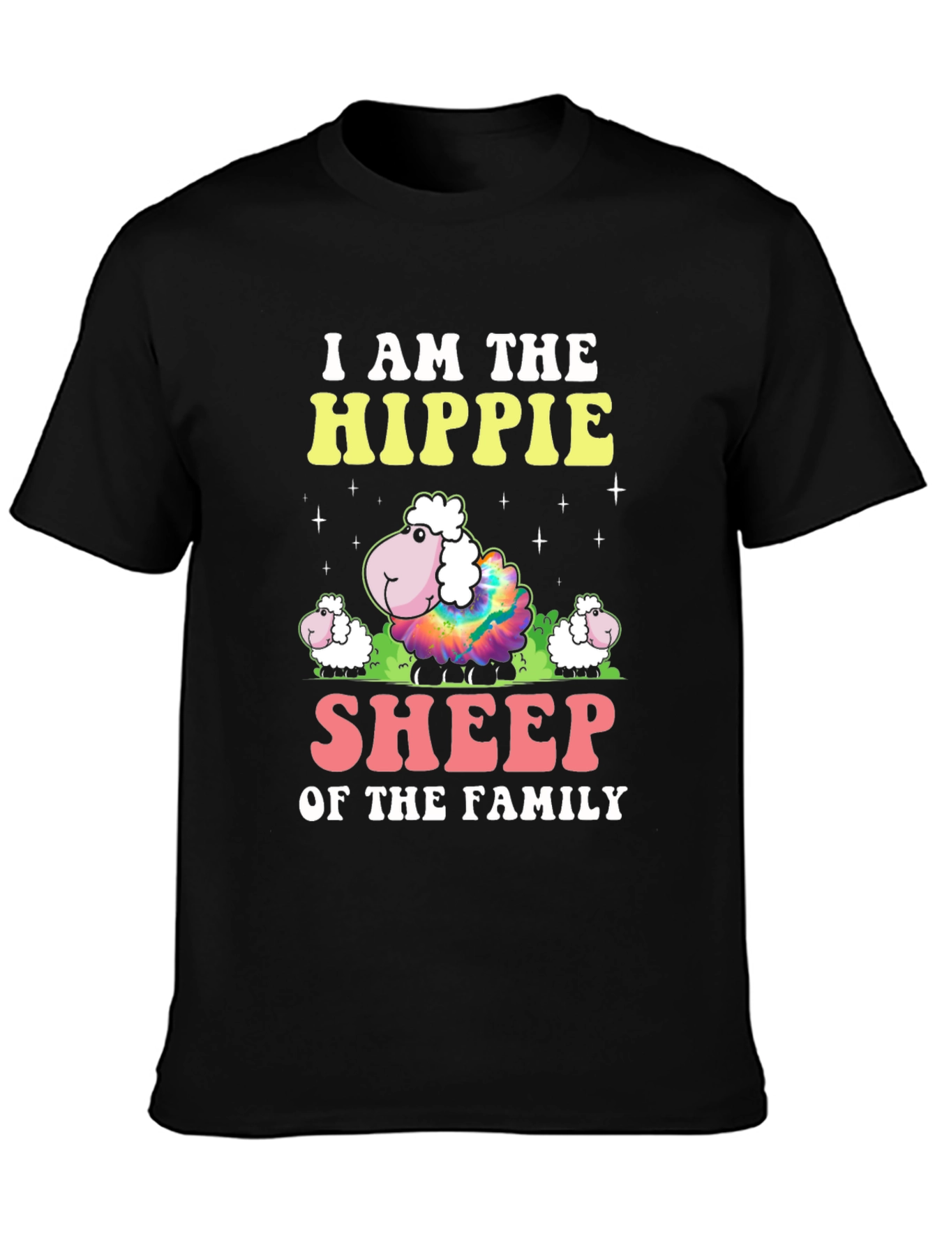 Hippie Sheep Family Graphic T-Shirt - Black