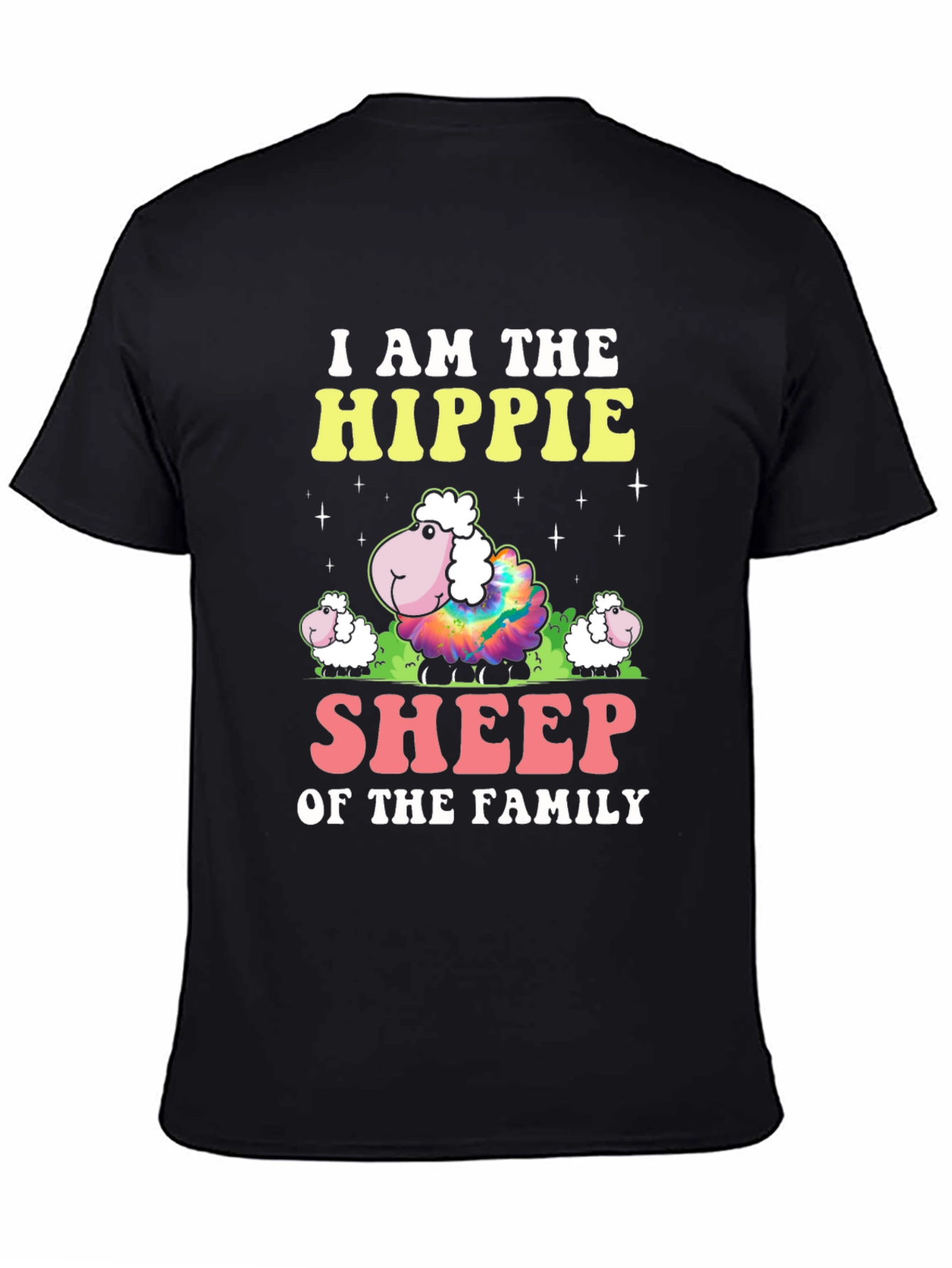 Hippie Sheep Family Graphic T-Shirt - Black