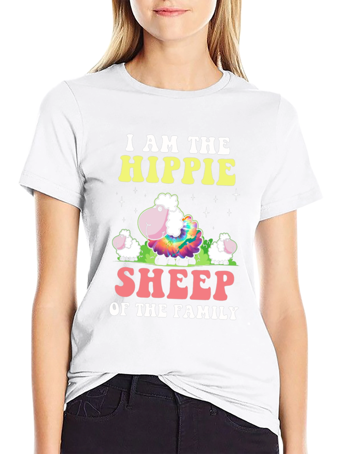 Hippie Sheep Family Graphic T-Shirt - Black