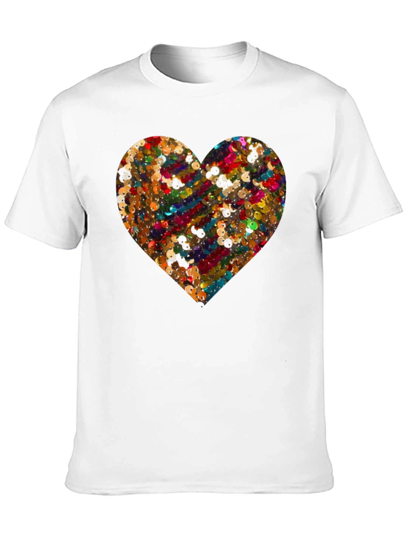 Heart Sequin Pattern Black T-Shirt