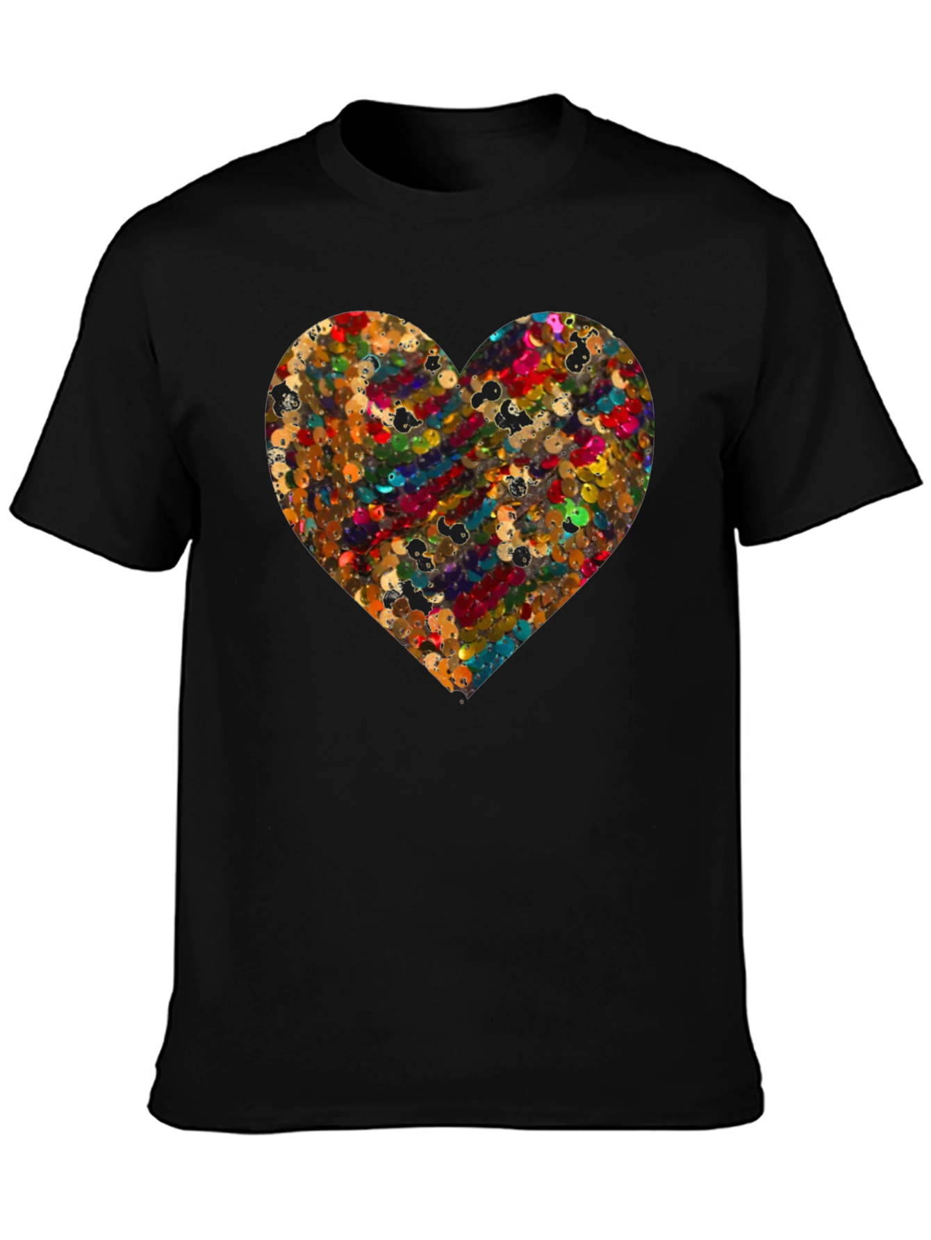 Heart Sequin Pattern Black T-Shirt