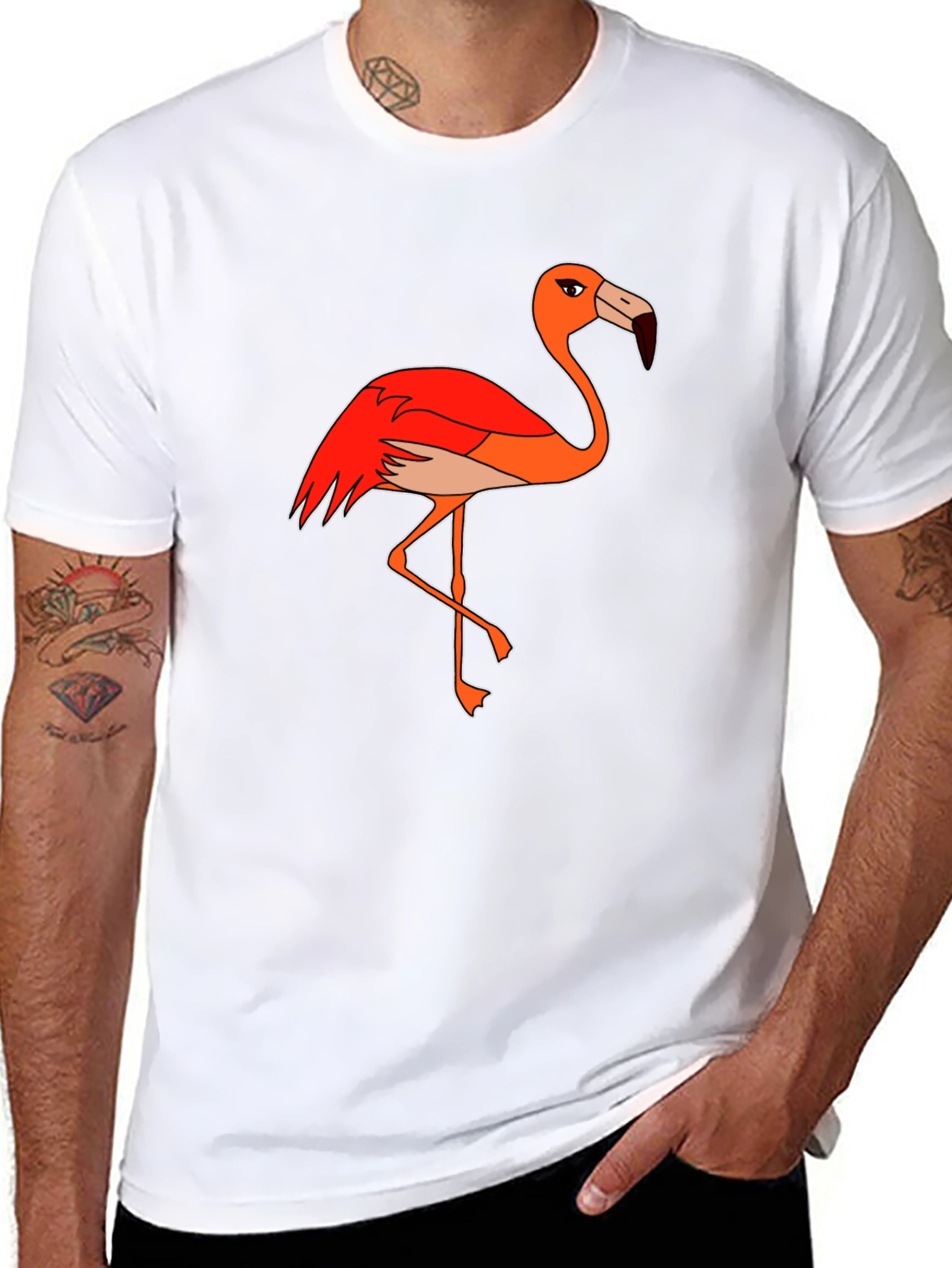 Funny Flamingo Graphic Tee - Black Cotton T-Shirt