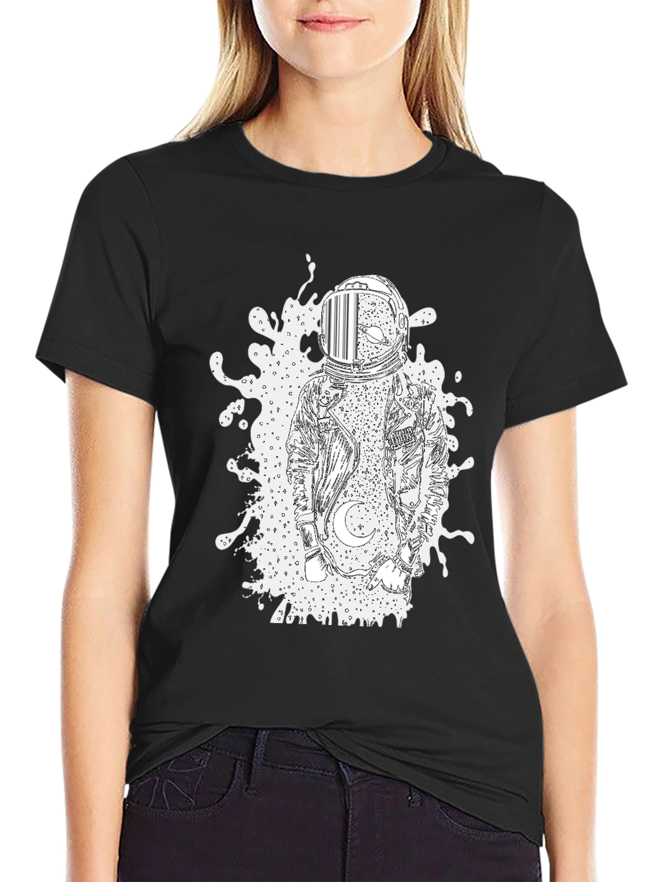 Astronaut Graphic Tee - Black Cotton Comfort