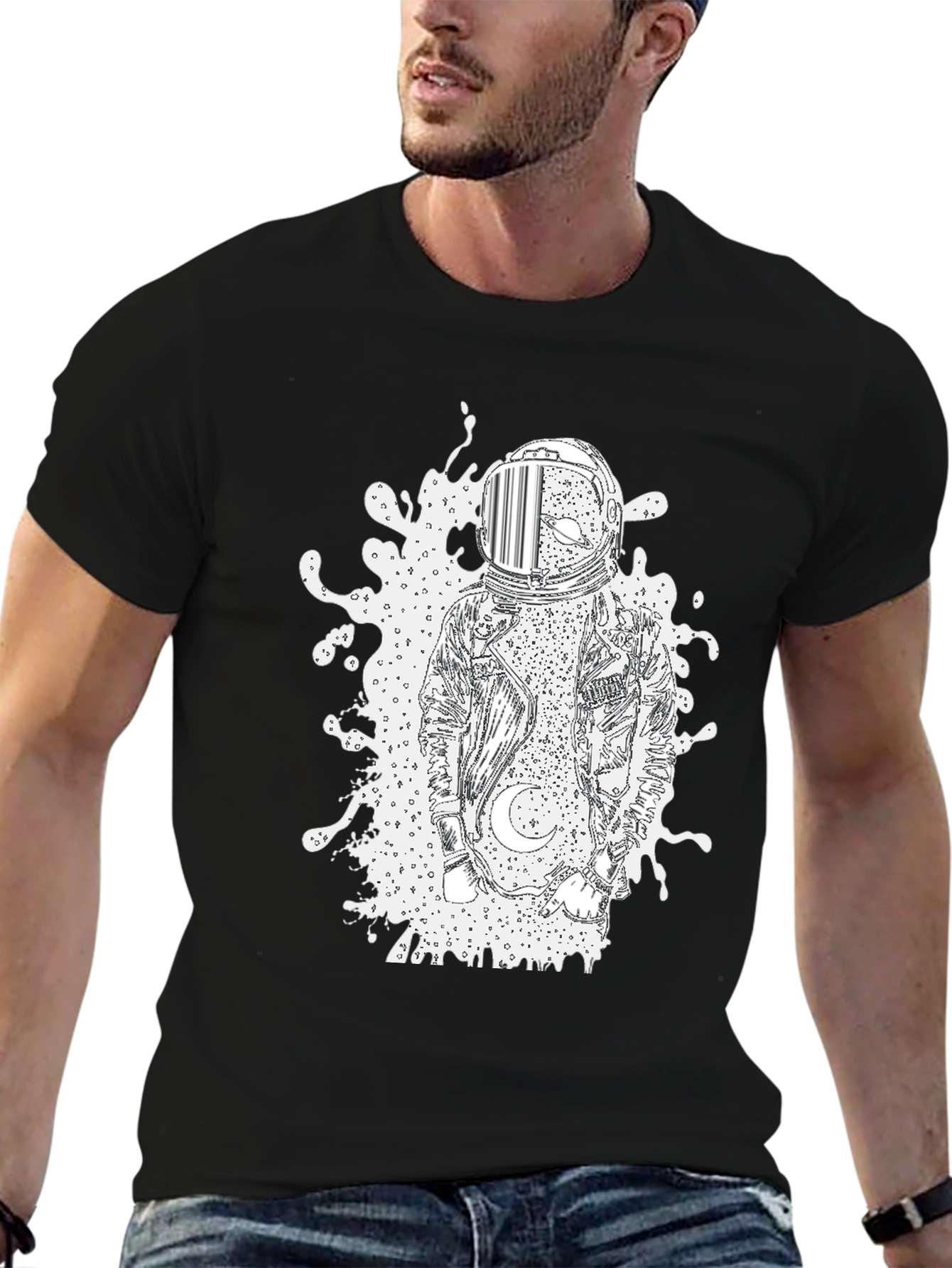 Astronaut Graphic Tee - Black Cotton Comfort