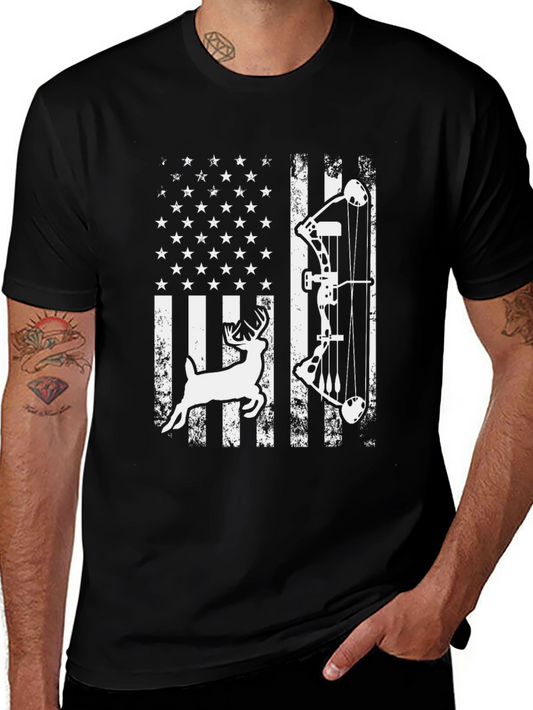 American Flag Deer Bow Hunting T-Shirt