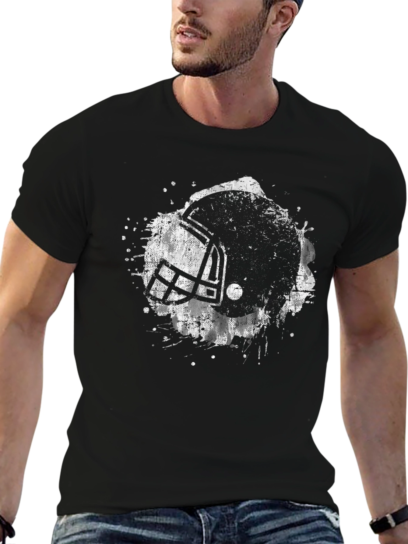 Football Helmet Graphic T-Shirt - Black