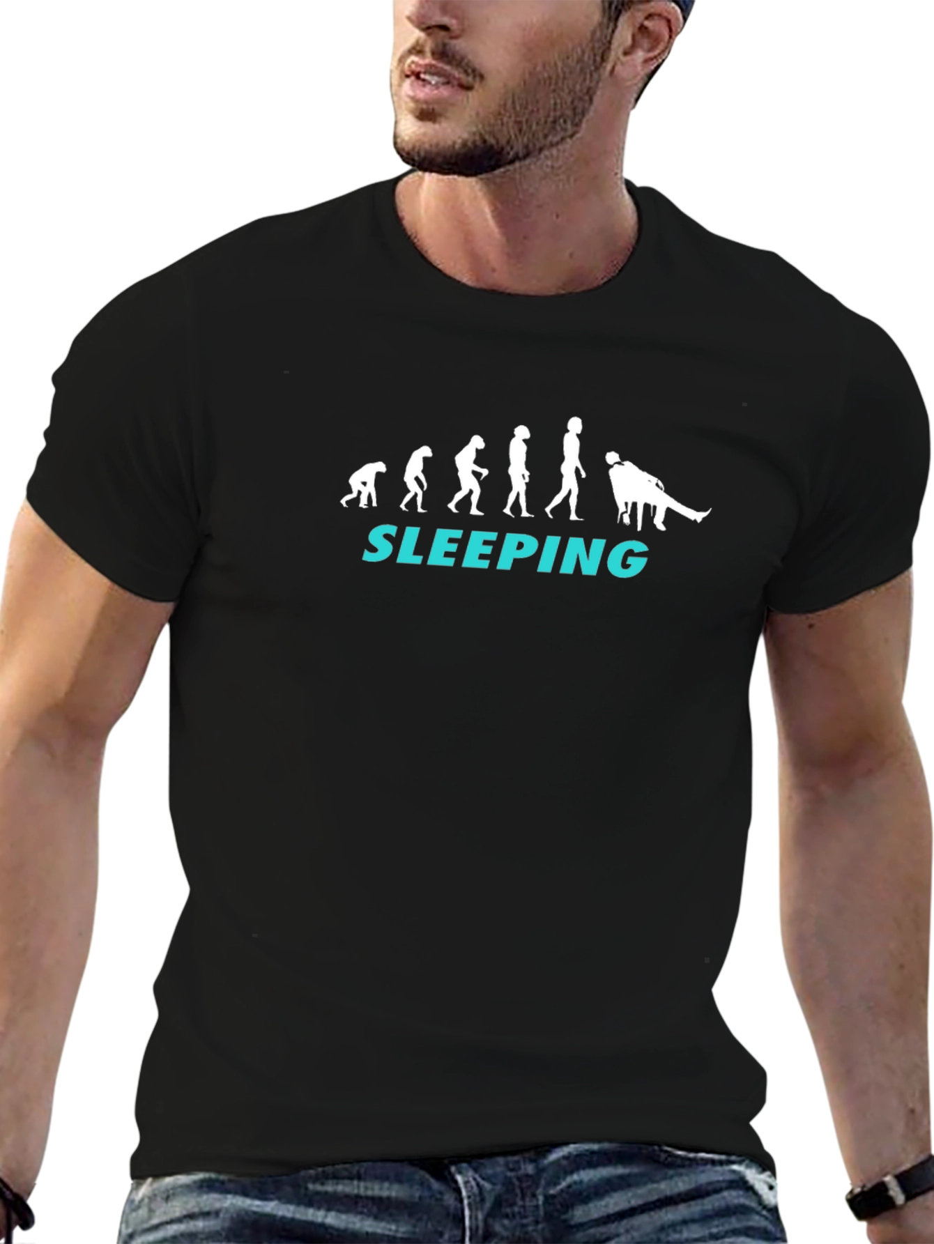 Evolution of Sleeping Black T-Shirt