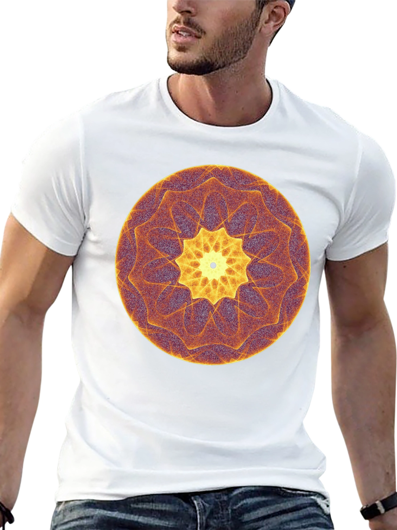 Abstract Mandala Graphic Print T-Shirt - Black