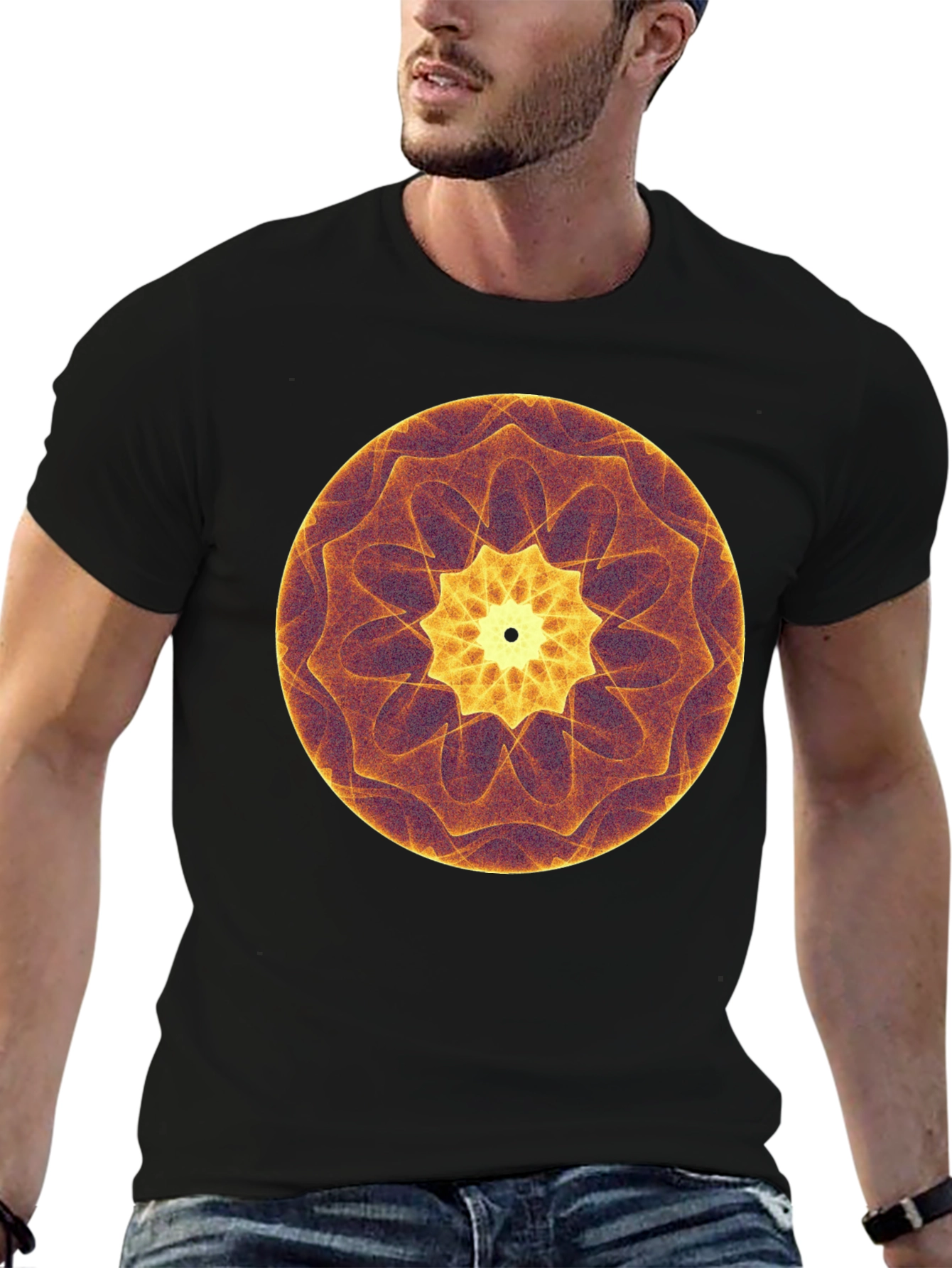 Abstract Mandala Graphic Print T-Shirt - Black