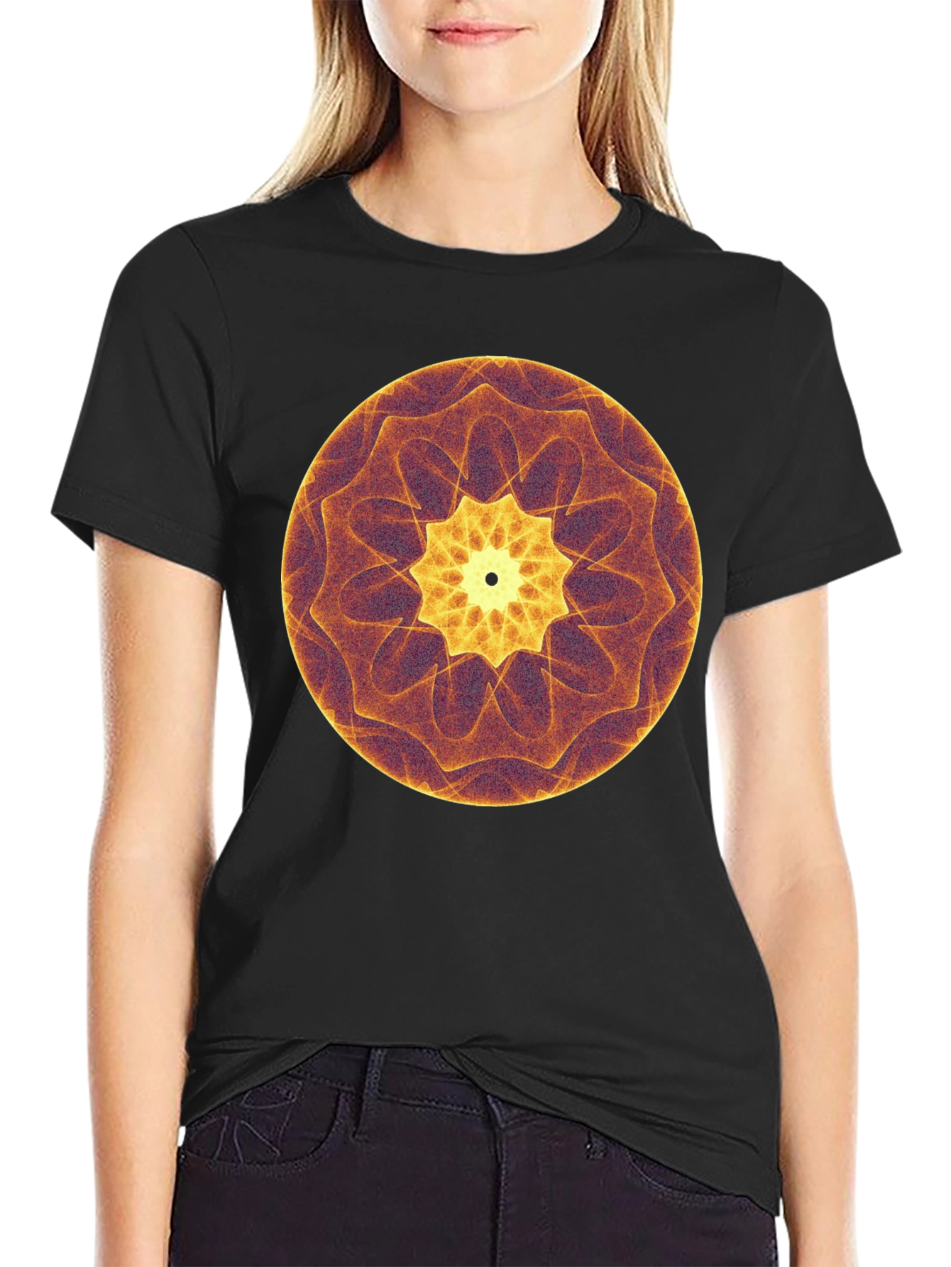 Abstract Mandala Graphic Print T-Shirt - Black