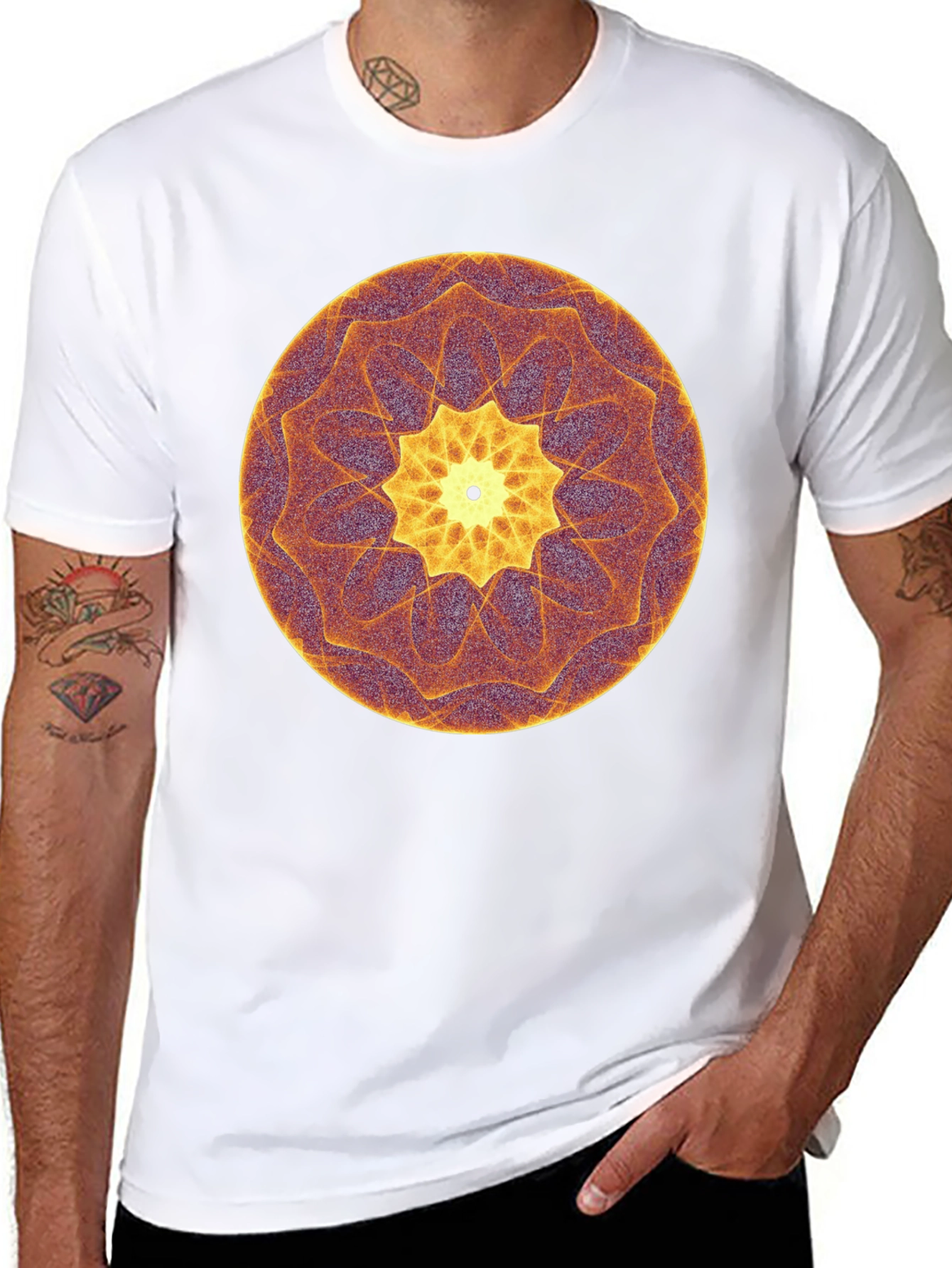 Abstract Mandala Graphic Print T-Shirt - Black