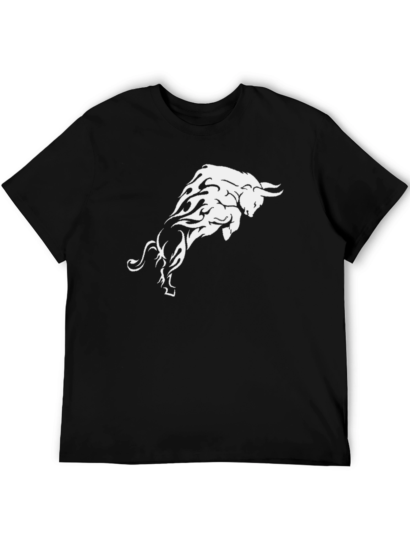 Mens Black T-Shirt with White Bull Graphic
