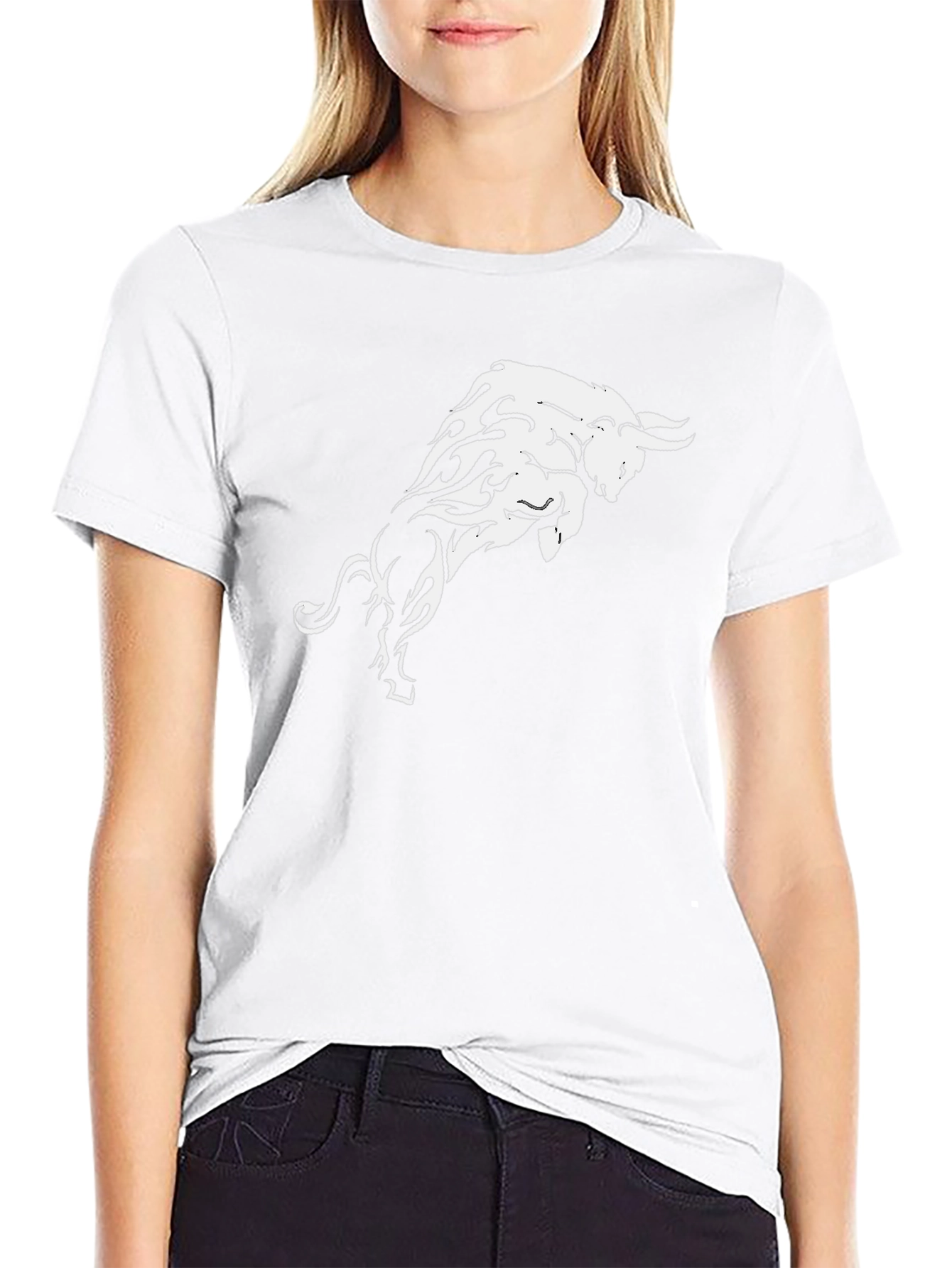 Mens Black T-Shirt with White Bull Graphic
