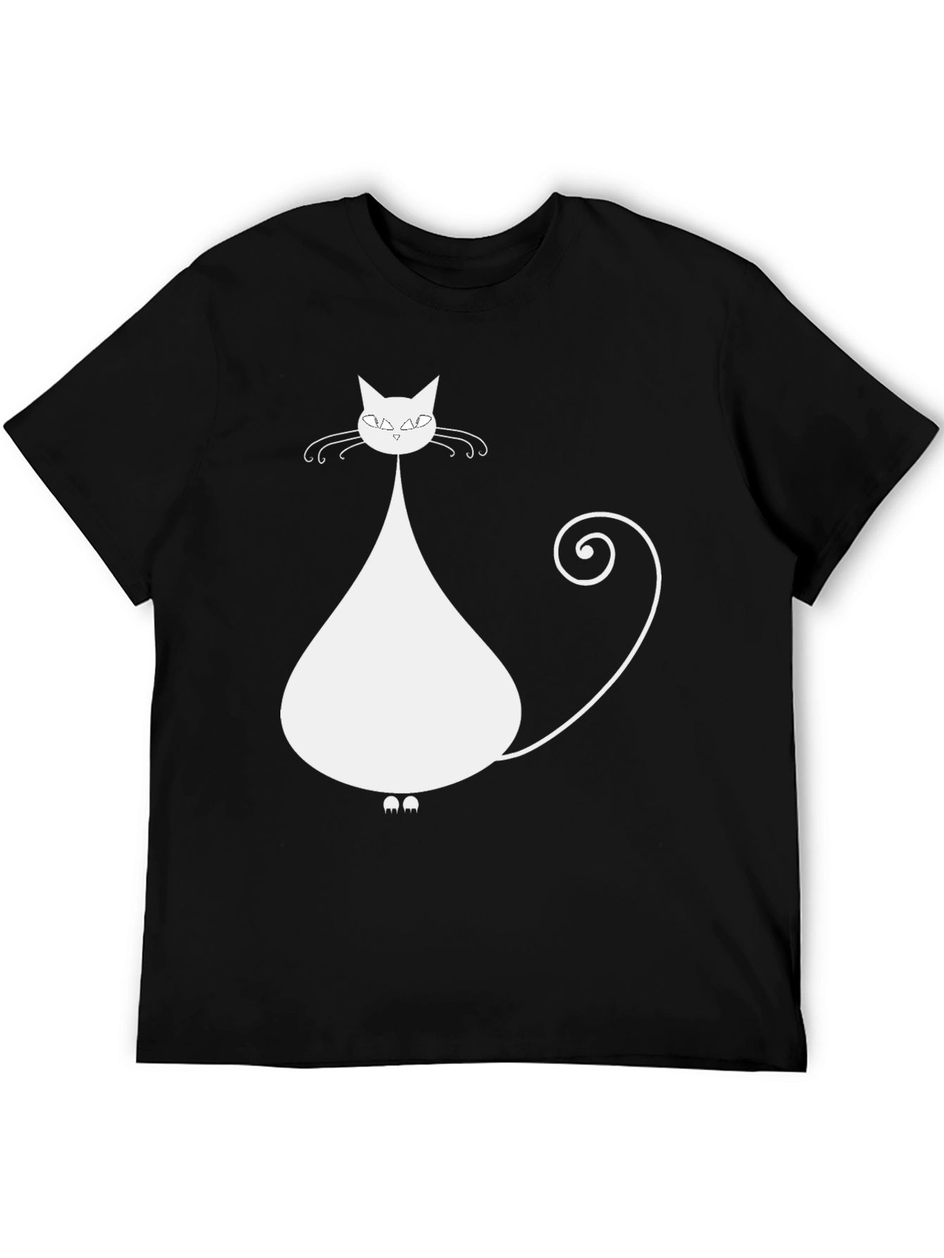 Stylish Cat Graphic Tee - Black Cotton Blend