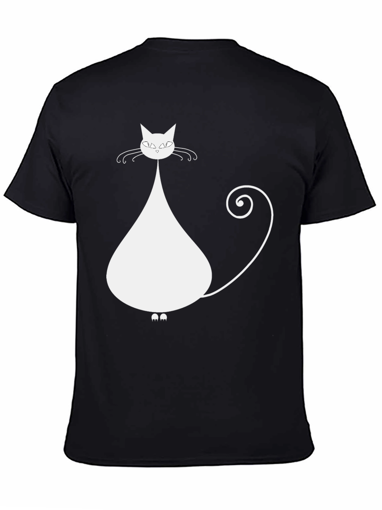Stylish Cat Graphic Tee - Black Cotton Blend