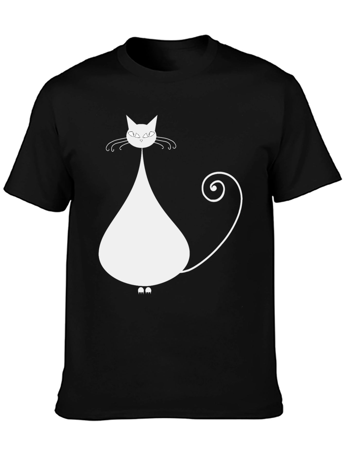 Stylish Cat Graphic Tee - Black Cotton Blend