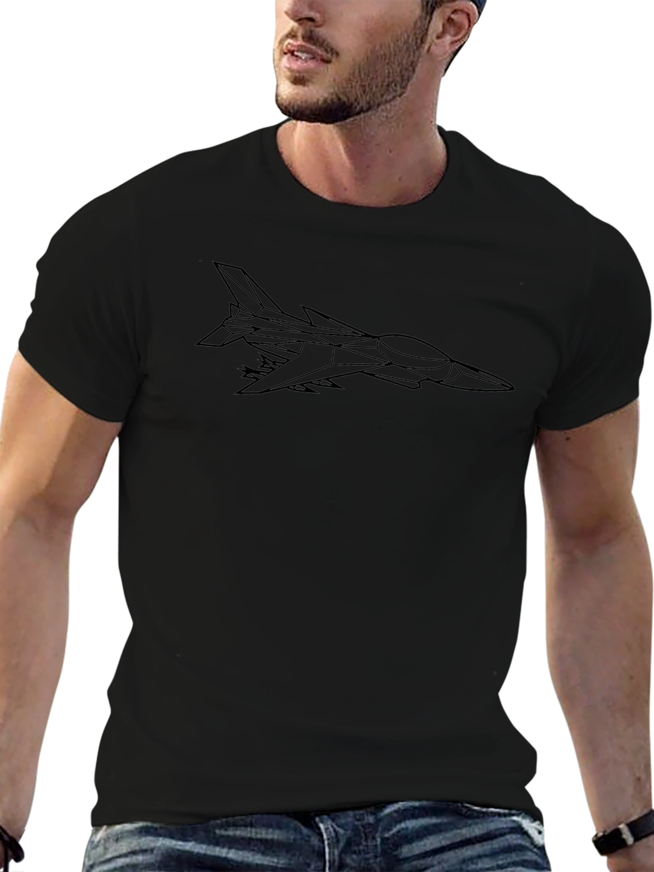 Sleek Black Jet Fighter Graphic Tee