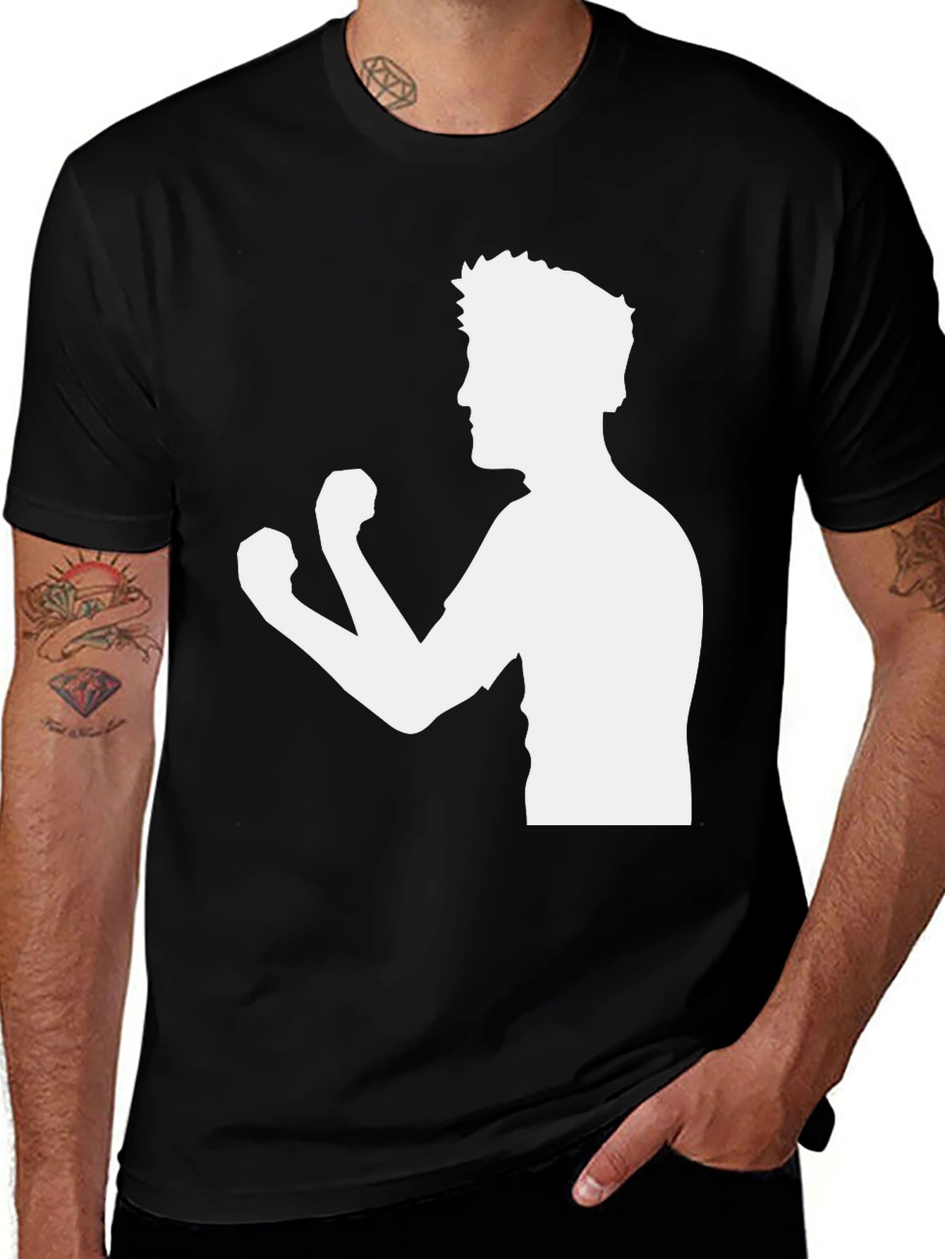 Boxing Silhouette Graphic Black Tee