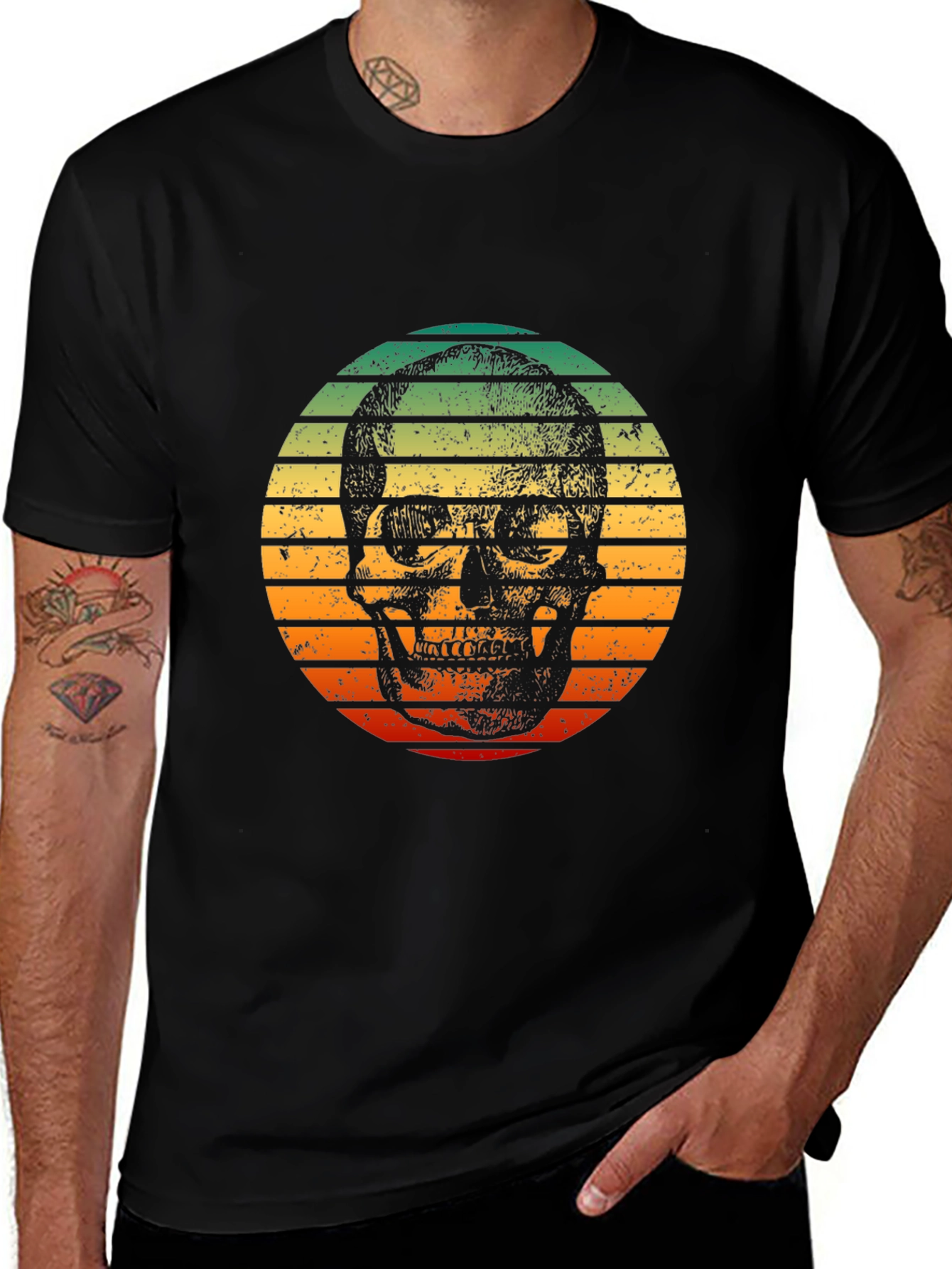 Skull Sunset Graphic Tee - Retro Style