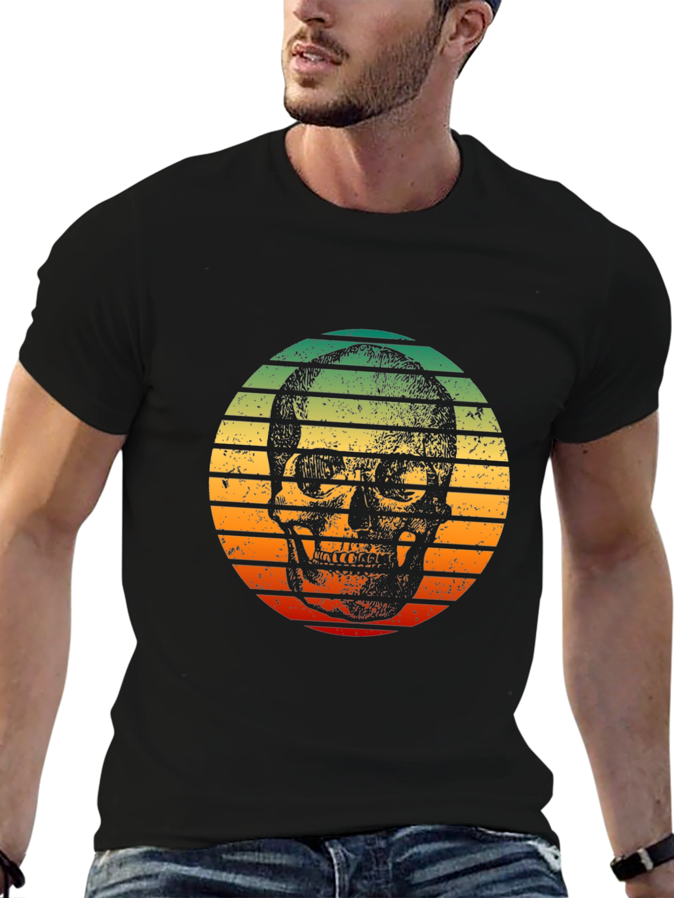 Skull Sunset Graphic Tee - Retro Style