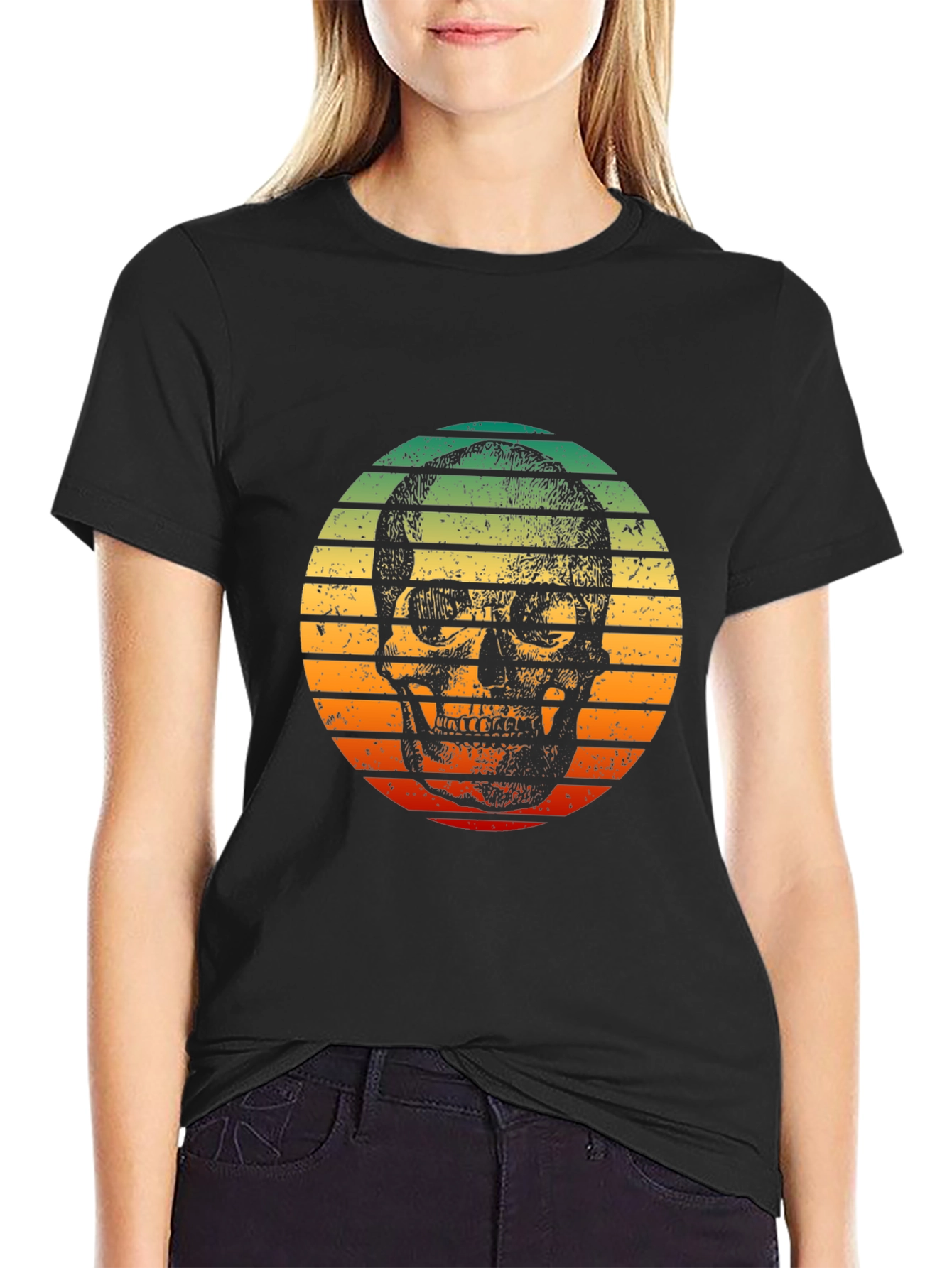 Skull Sunset Graphic Tee - Retro Style