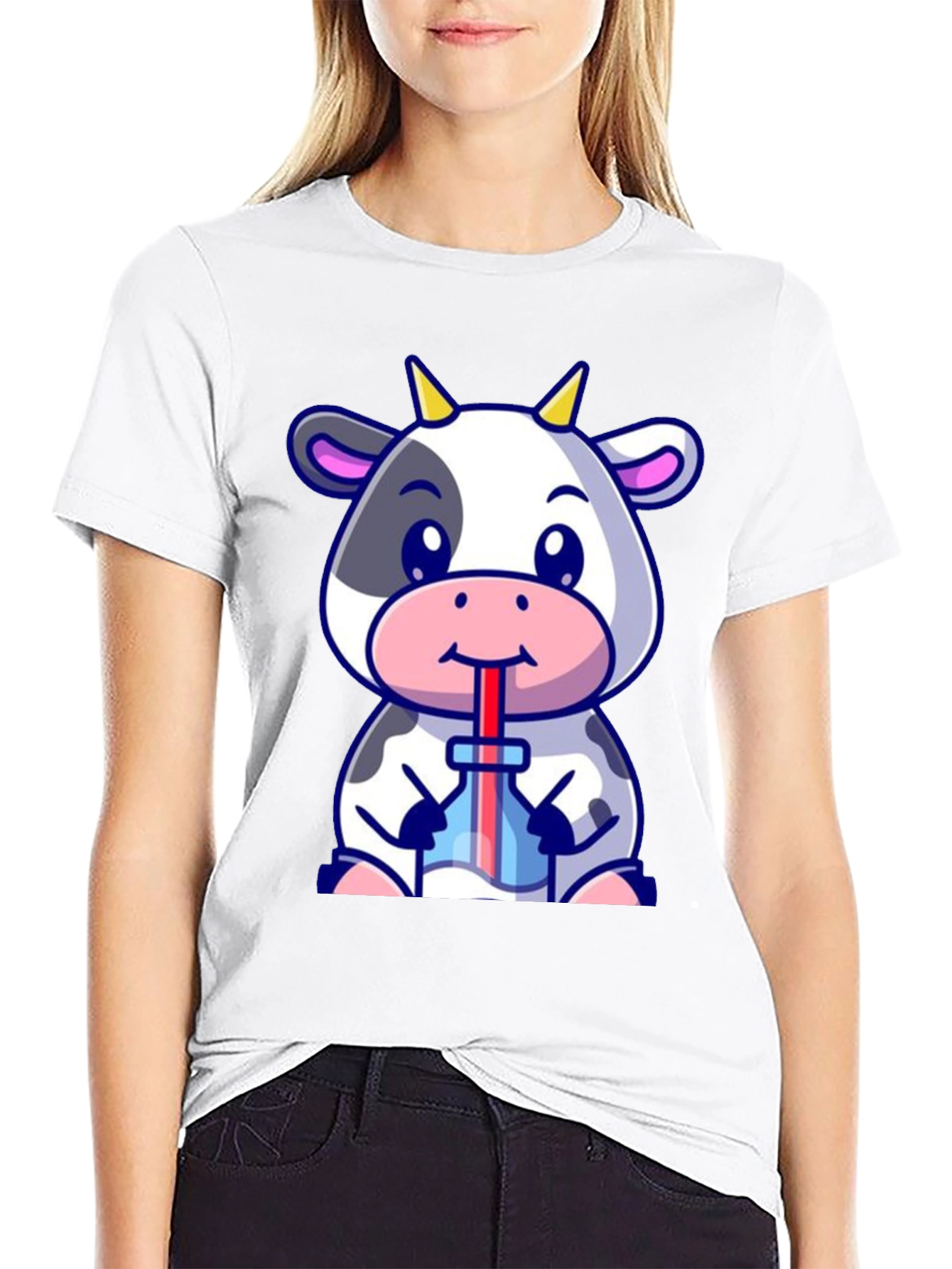 Cute Cow Drinking Bubble Tea T-Shirt