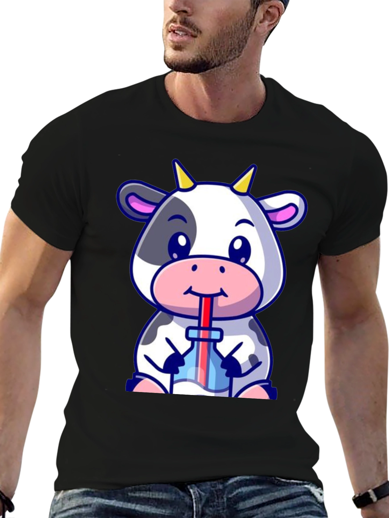 Cute Cow Drinking Bubble Tea T-Shirt