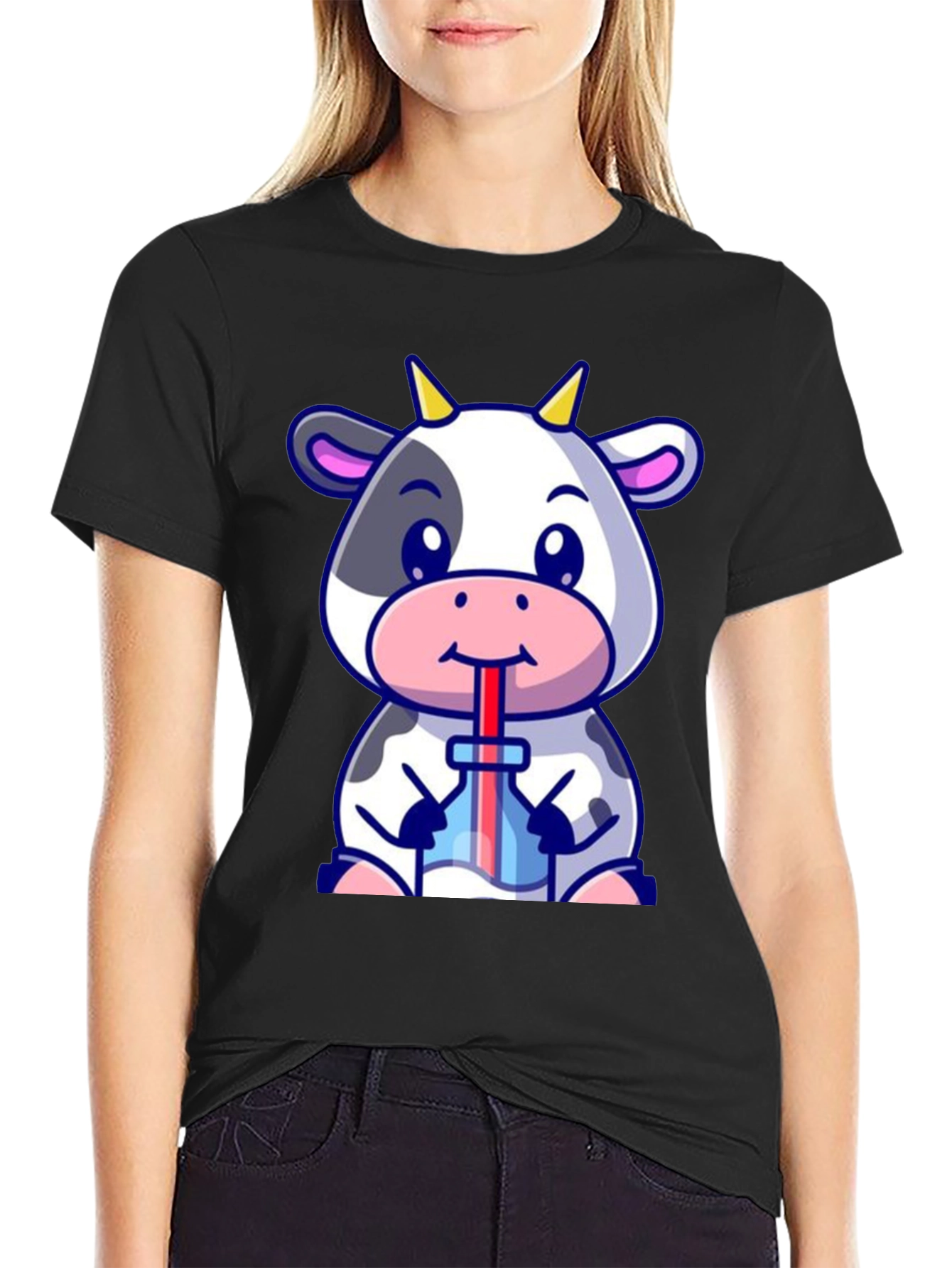 Cute Cow Drinking Bubble Tea T-Shirt