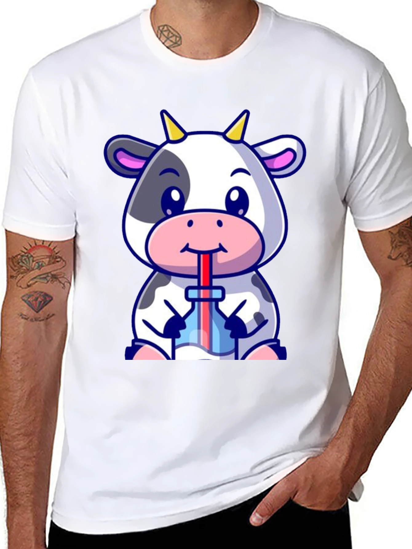 Cute Cow Drinking Bubble Tea T-Shirt