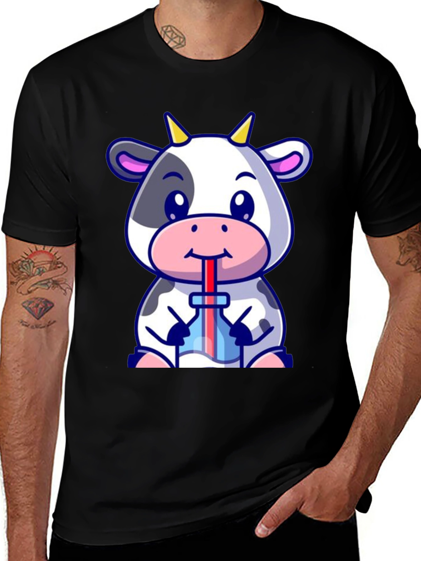 Cute Cow Drinking Bubble Tea T-Shirt