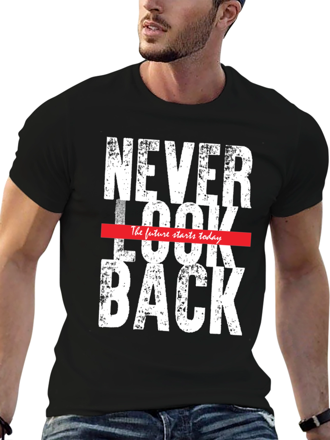 Never Look Back Graphic Tee - Mens Black T-Shirt
