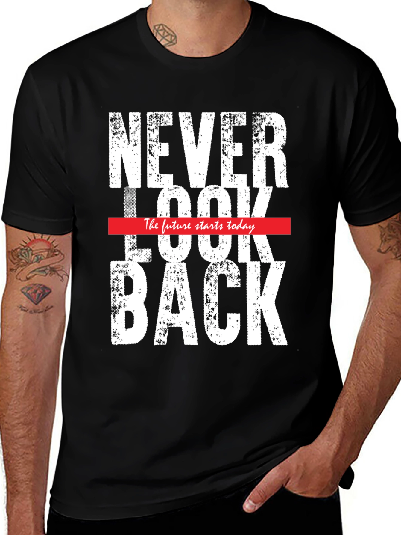 Never Look Back Graphic Tee - Mens Black T-Shirt