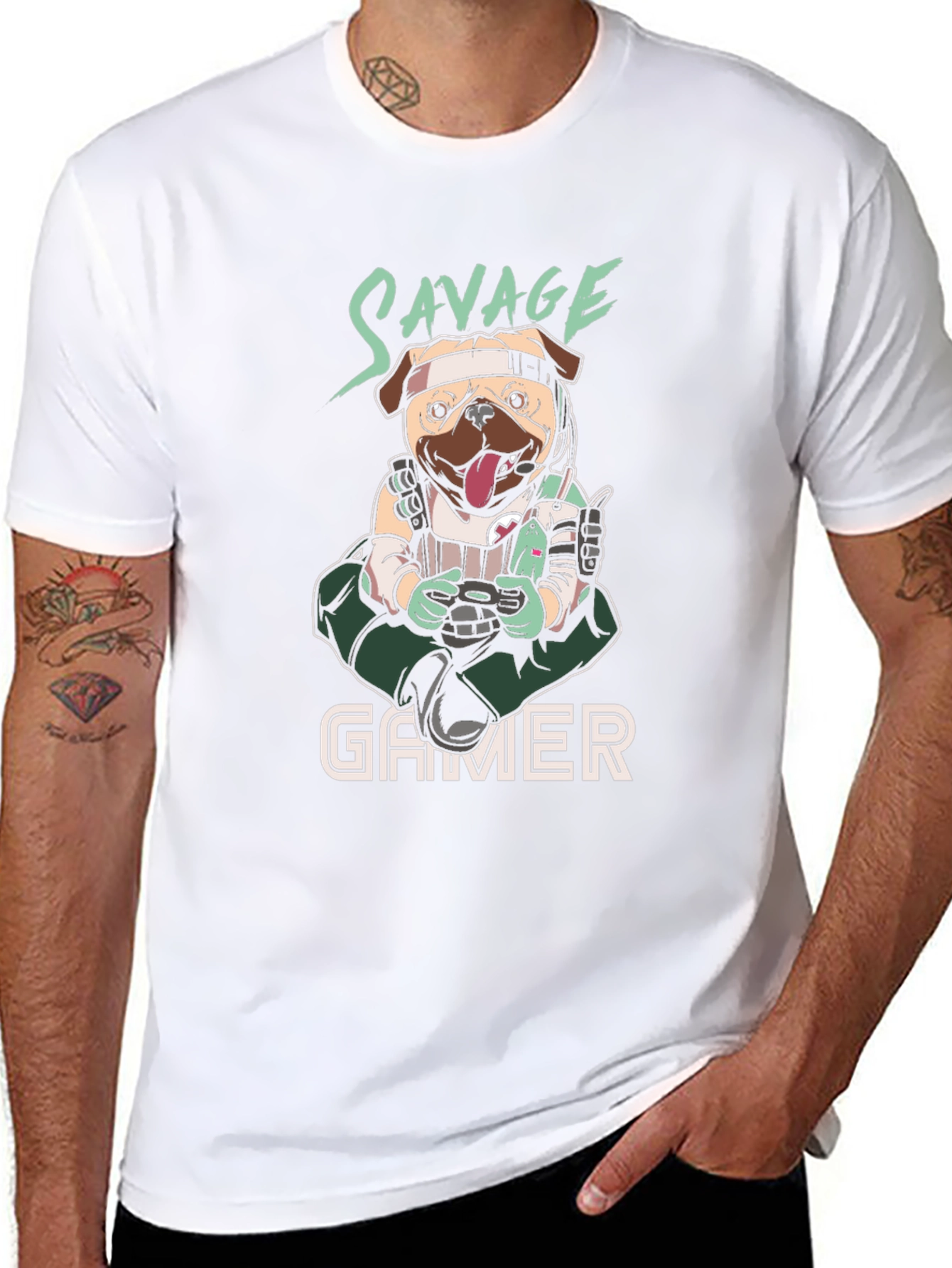 Savage Gamer Pug T-Shirt - Funny Dog Tee