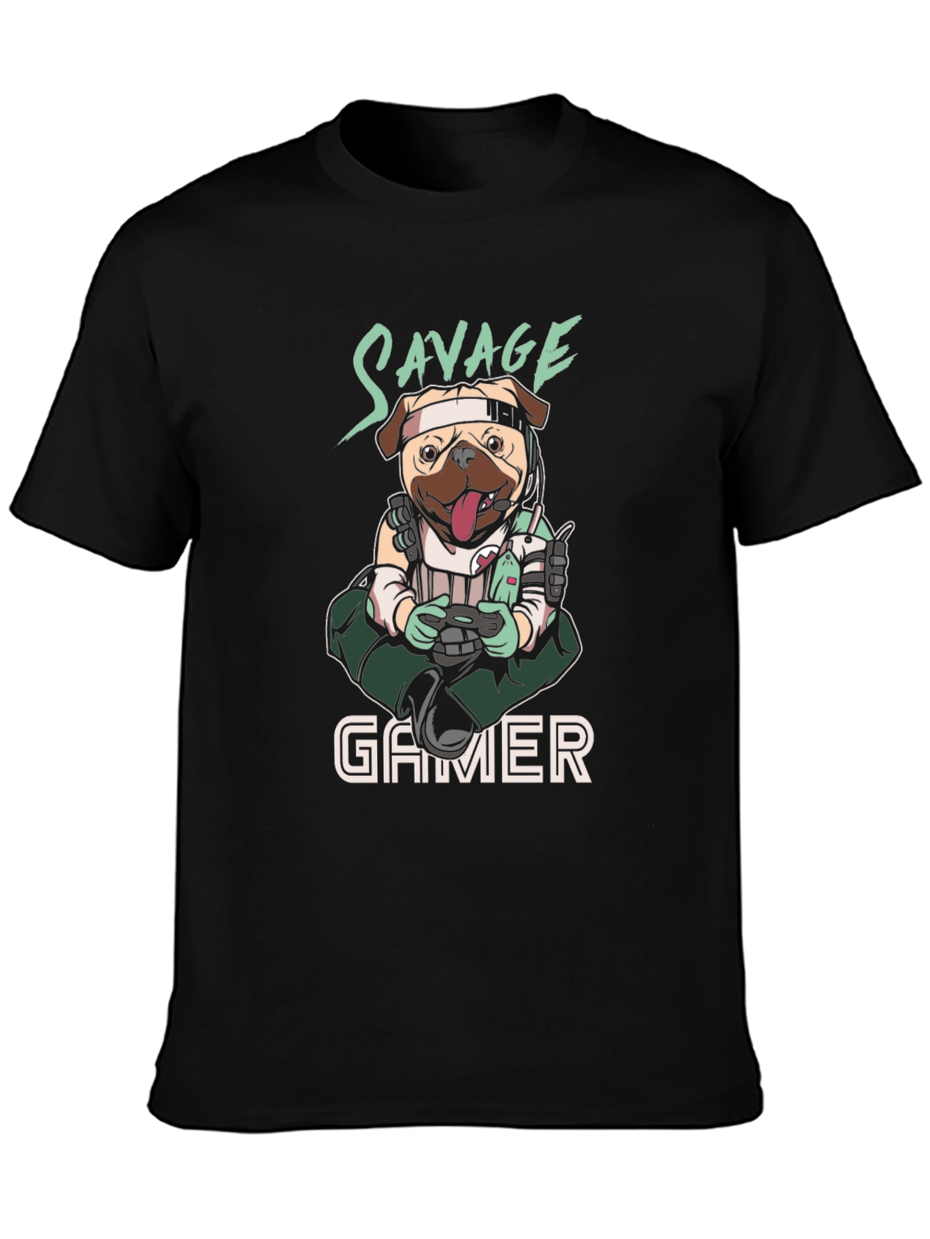 Savage Gamer Pug T-Shirt - Funny Dog Tee
