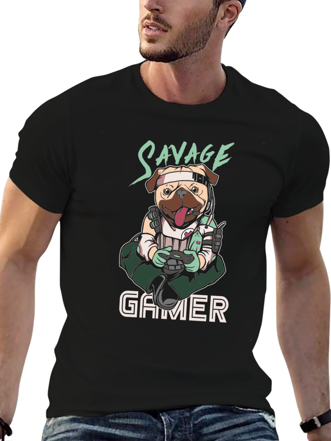 Savage Gamer Pug T-Shirt - Funny Dog Tee