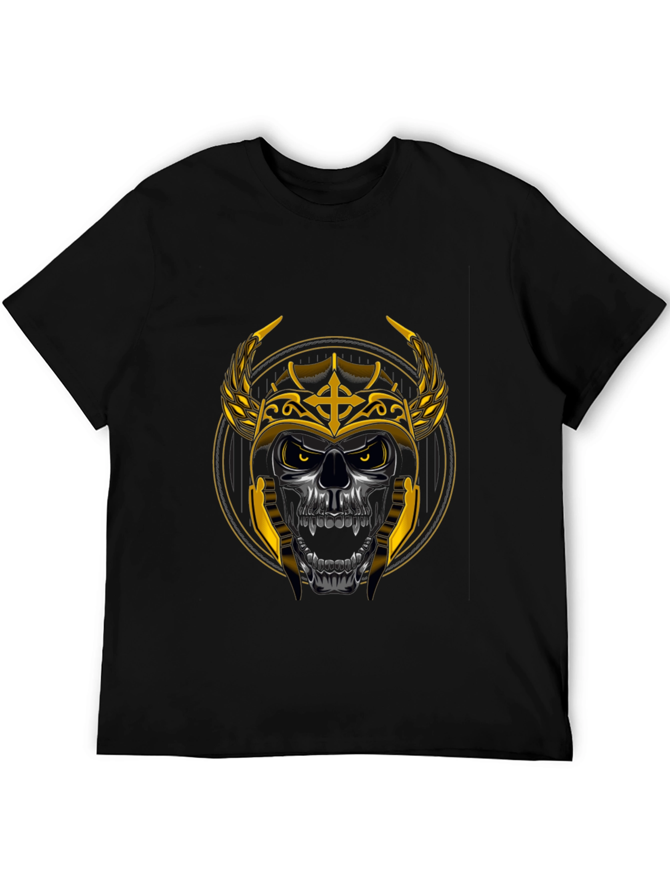 Skull Viking Helmet Graphic Tee - Black