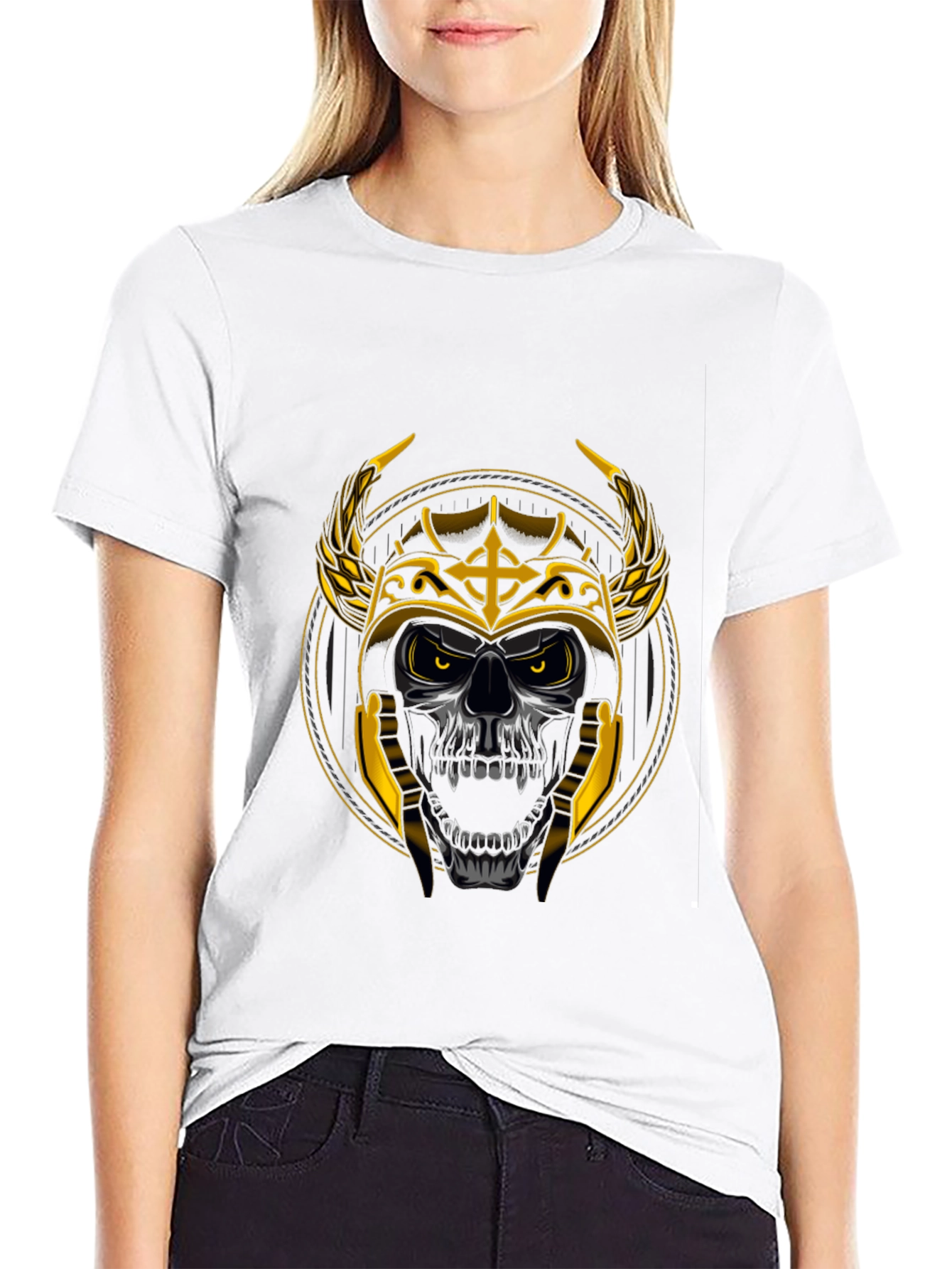 Skull Viking Helmet Graphic Tee - Black